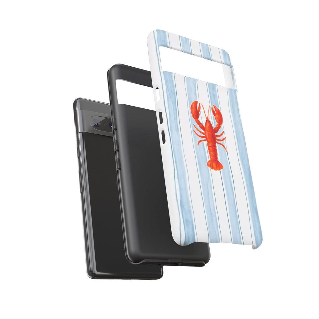 Lobster Stripe Phone Case — Nautical Blue & White Protective Cover