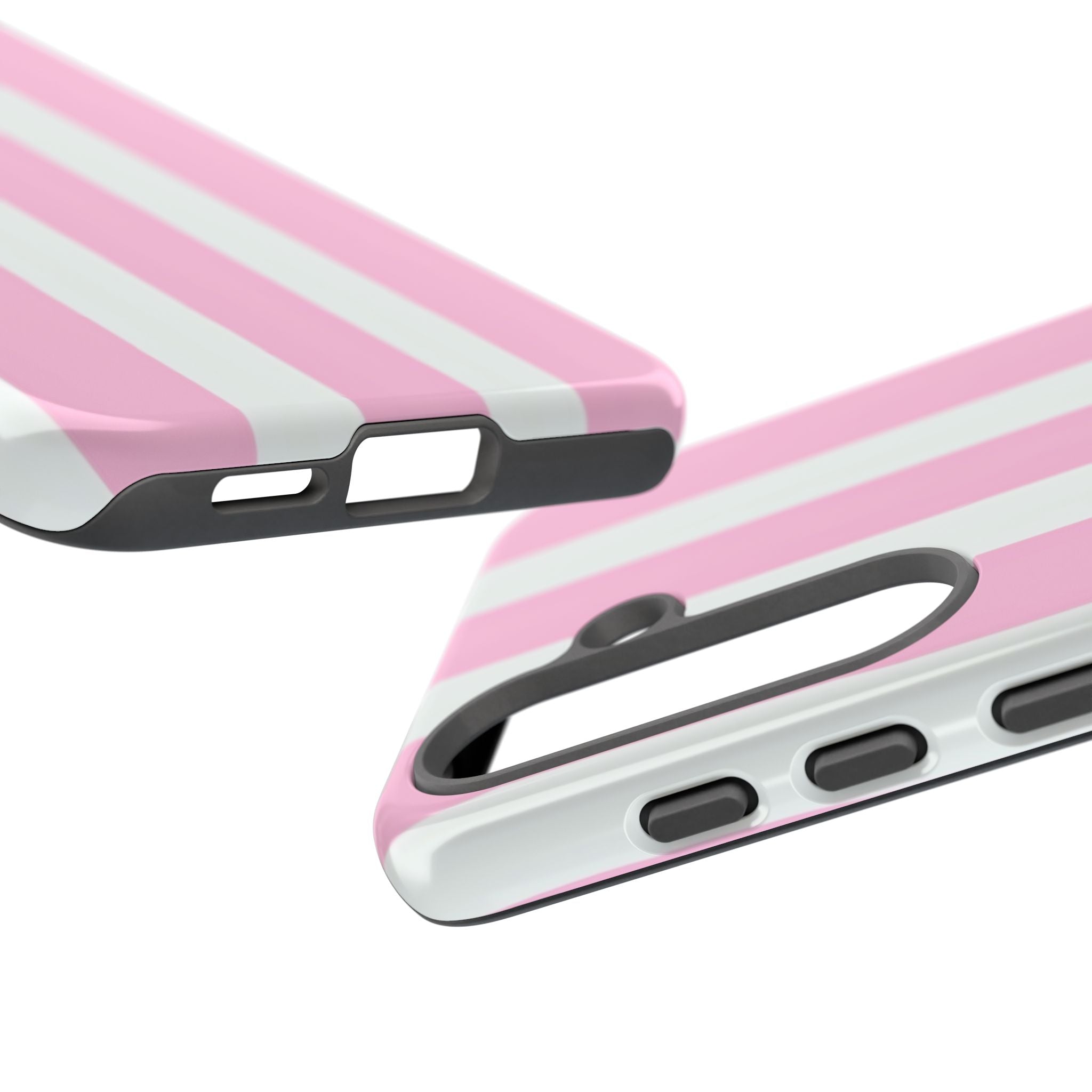 Pink & White Striped Tough Phone Case — Durable Protective Phone Cover