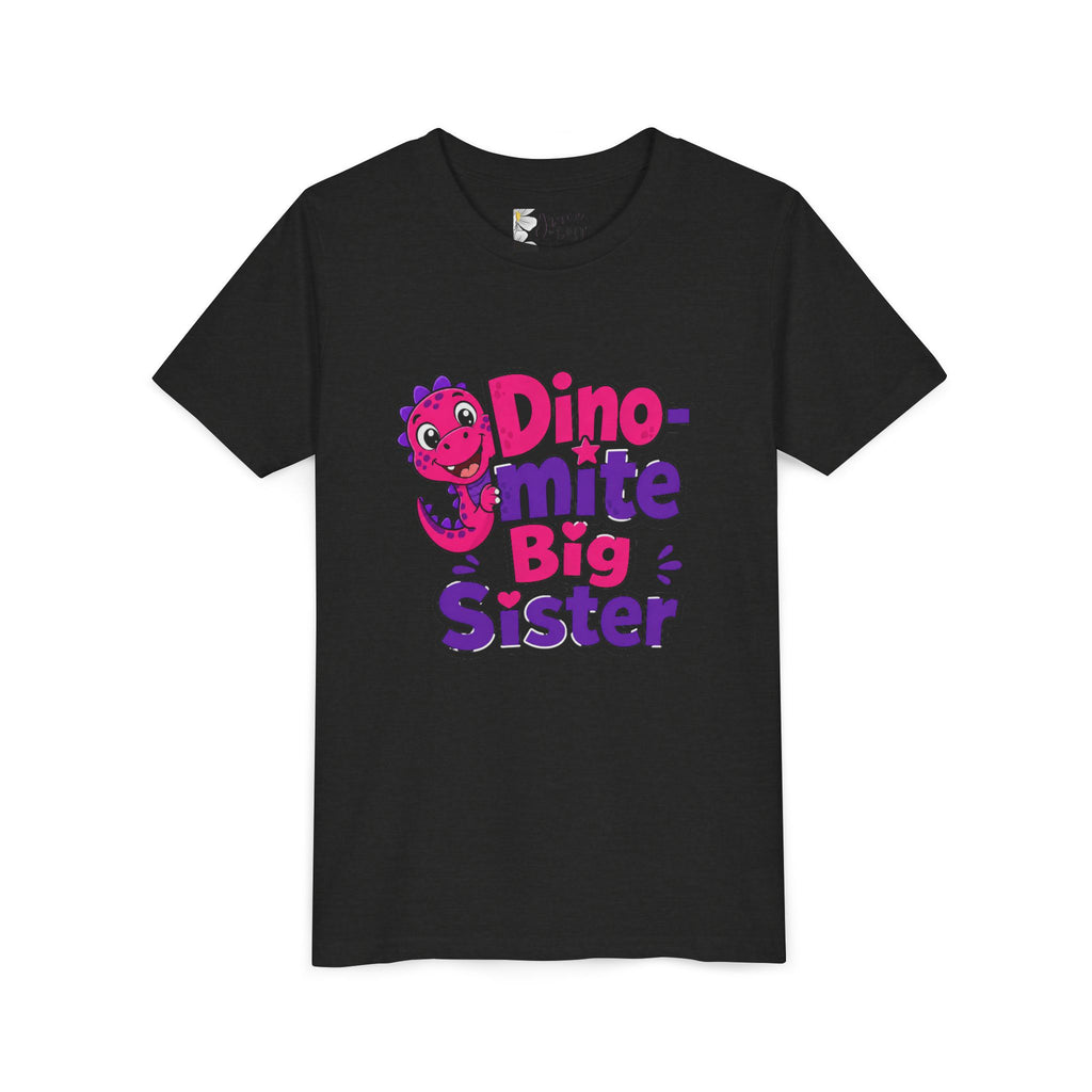 Dino-mite Big Sister Youth Tee — Cute Pink Dinosaur Big Sister Shirt