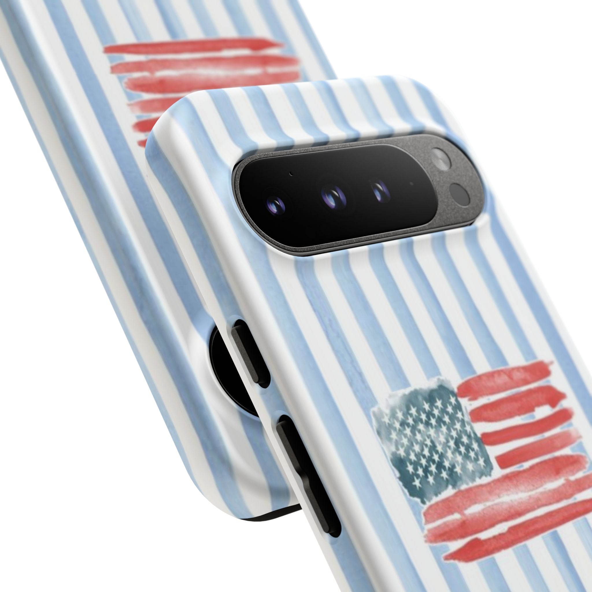American Flag Watercolor Phone Case - Blue Stripe Tough Case