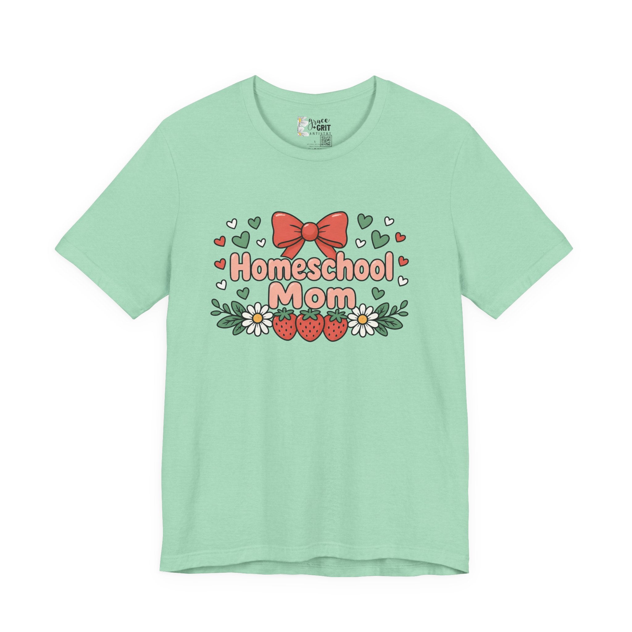 Homeschool Mom T-Shirt – Floral Strawberry Design with Bow