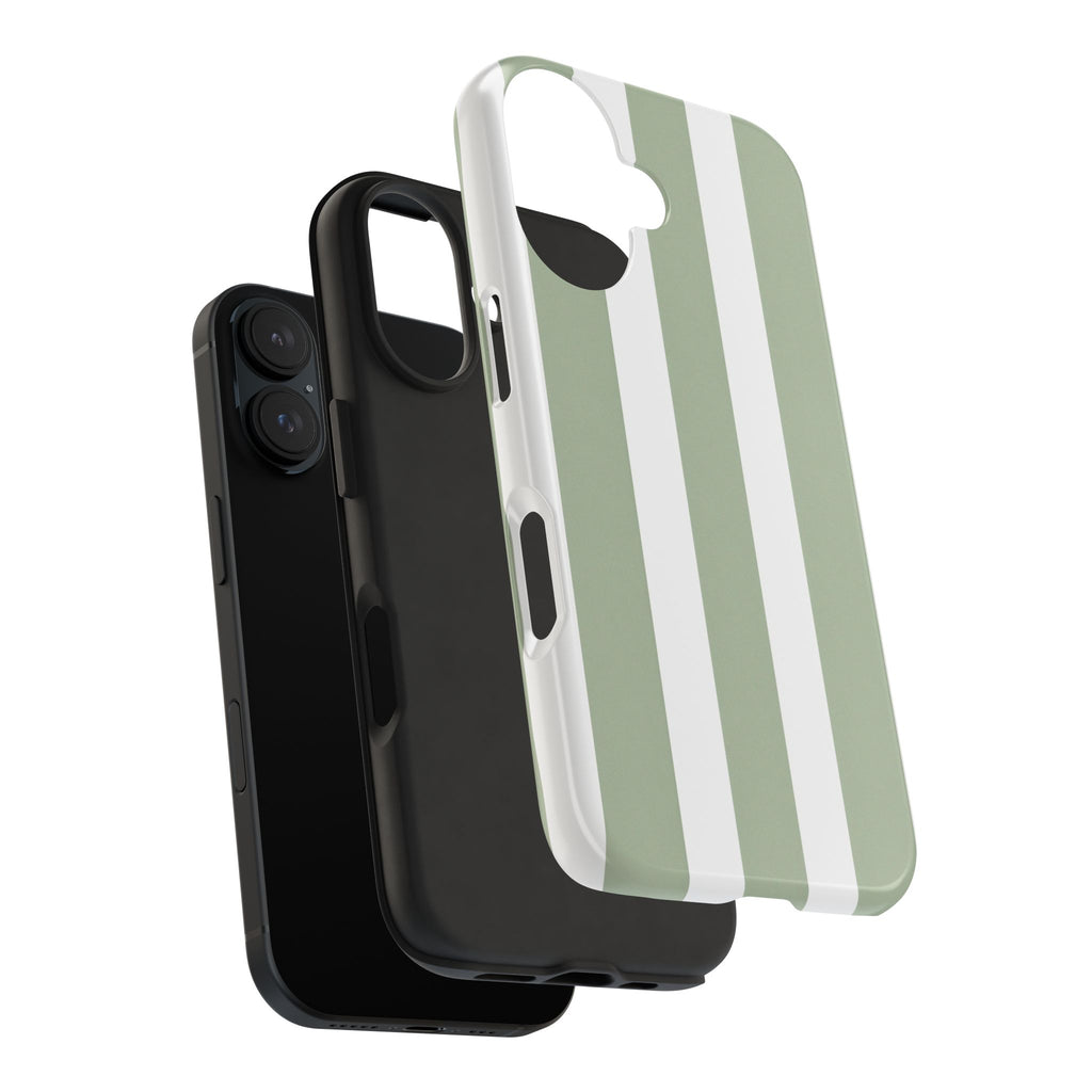 Sage & White Striped Tough Phone Case — Durable Protective Phone Cover