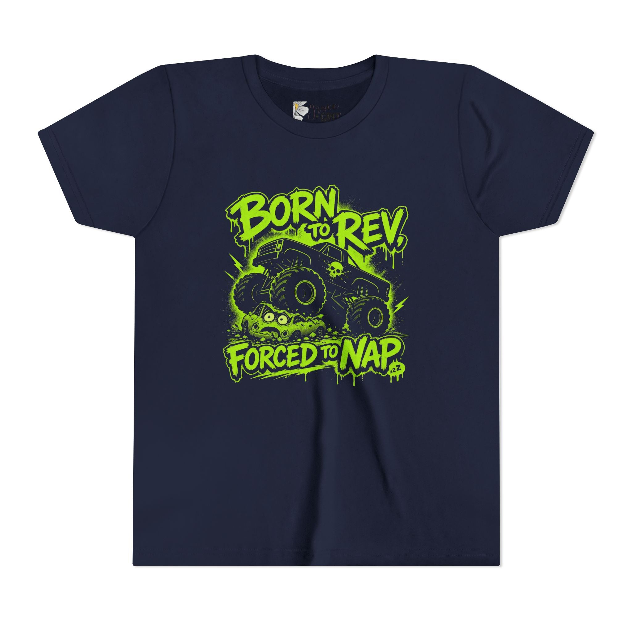 Youth Tee — Born to Rev, Forced to Nap Monster Truck Graphic