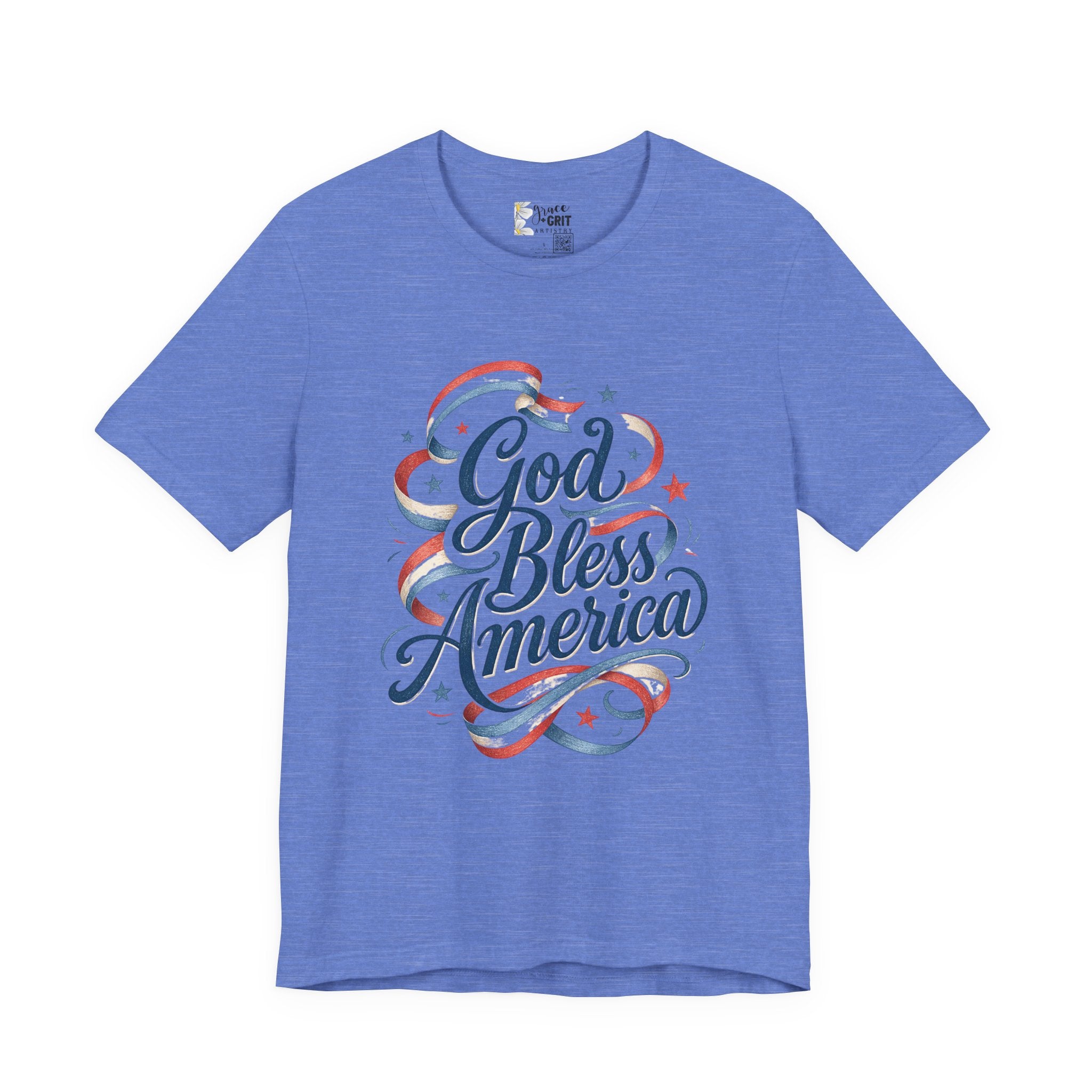 God Bless America T-Shirt — Patriotic Vintage Script Tee for 4th of July