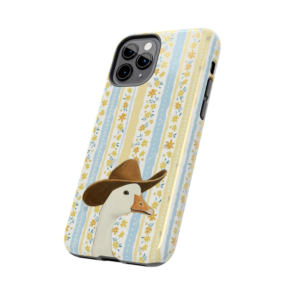 Cowboy Goose Tough Phone Case — Cute Farm Animal iPhone Case with Floral Stripes