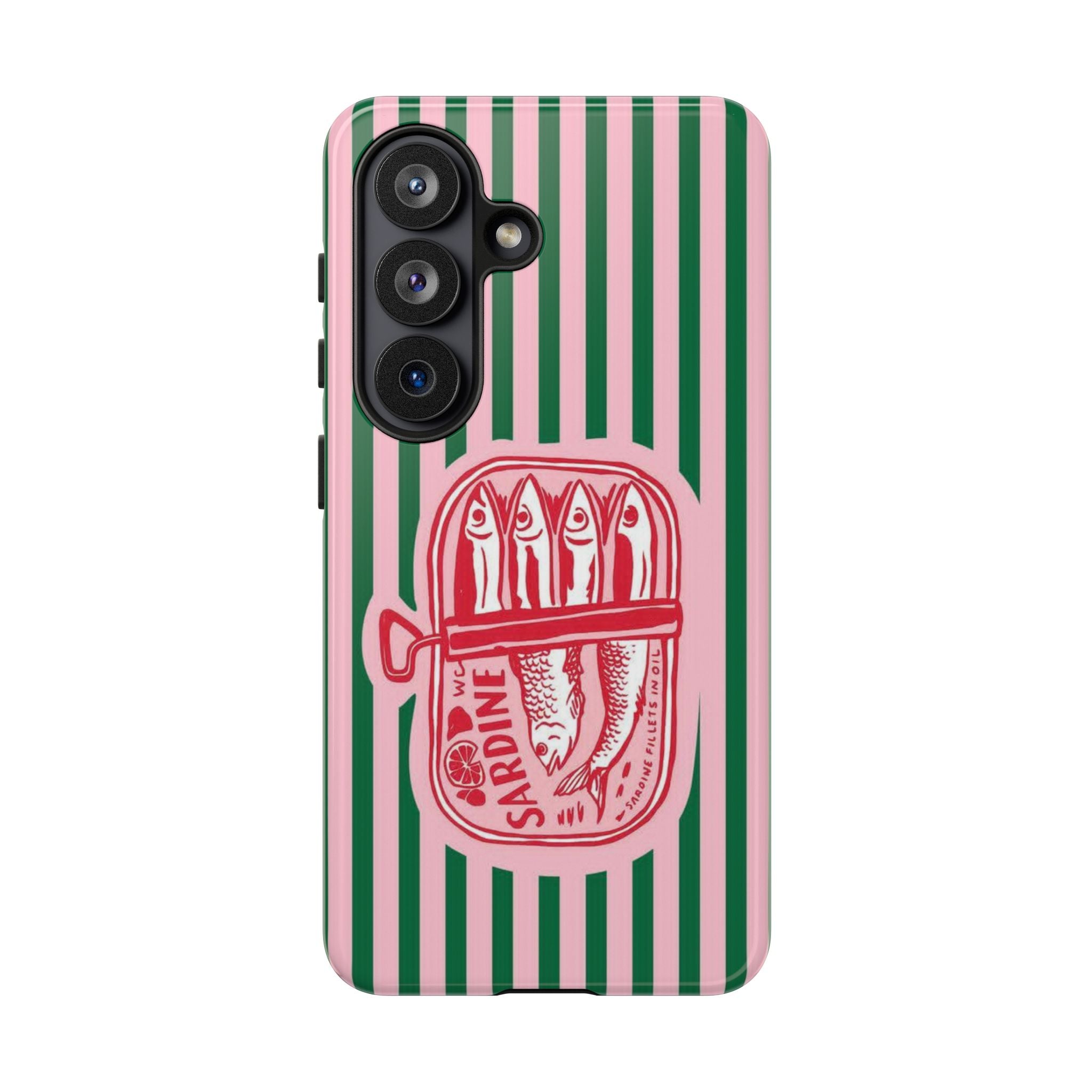 Sardine Stripe Phone Case — Retro Pink & Green Nautical Protection