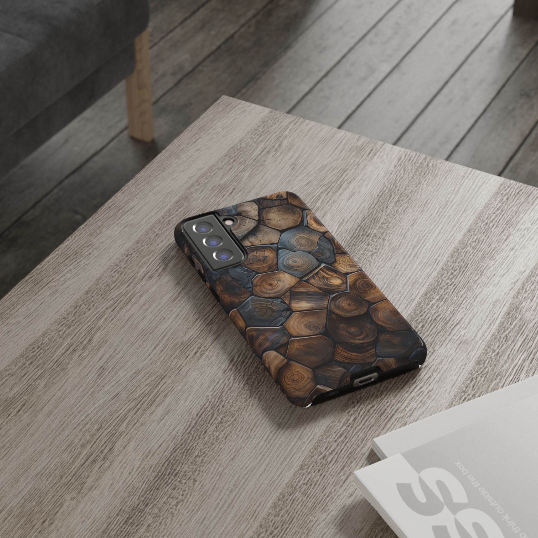 Wood Grain Hex Phone Case — Rustic Geometric iPhone Protection