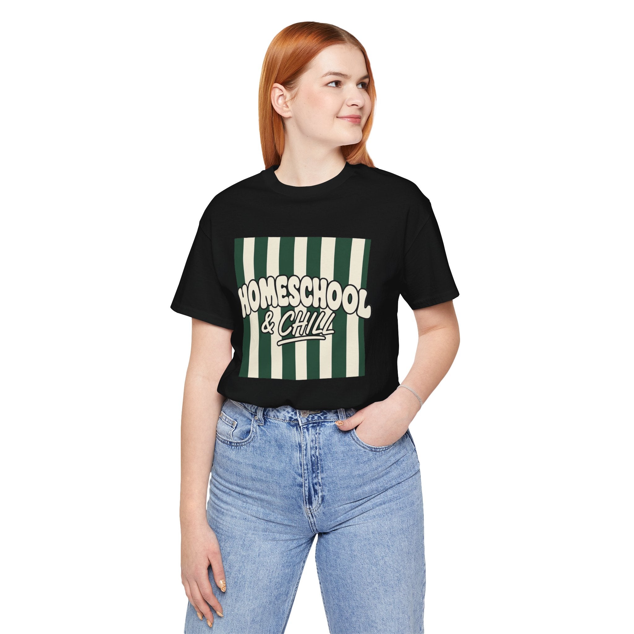 Homeschool & Chill T-Shirt — Retro Green Striped Homeschool Tee