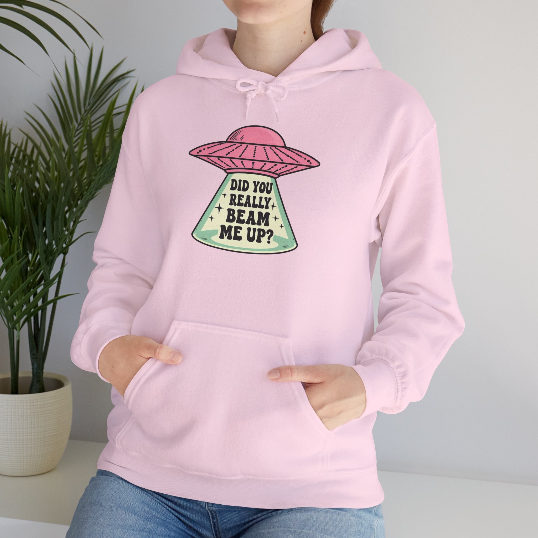 Alien UFO Hoodie — "Did You Really Beam Me Up?" Cute Retro Graphic Sweatshirt