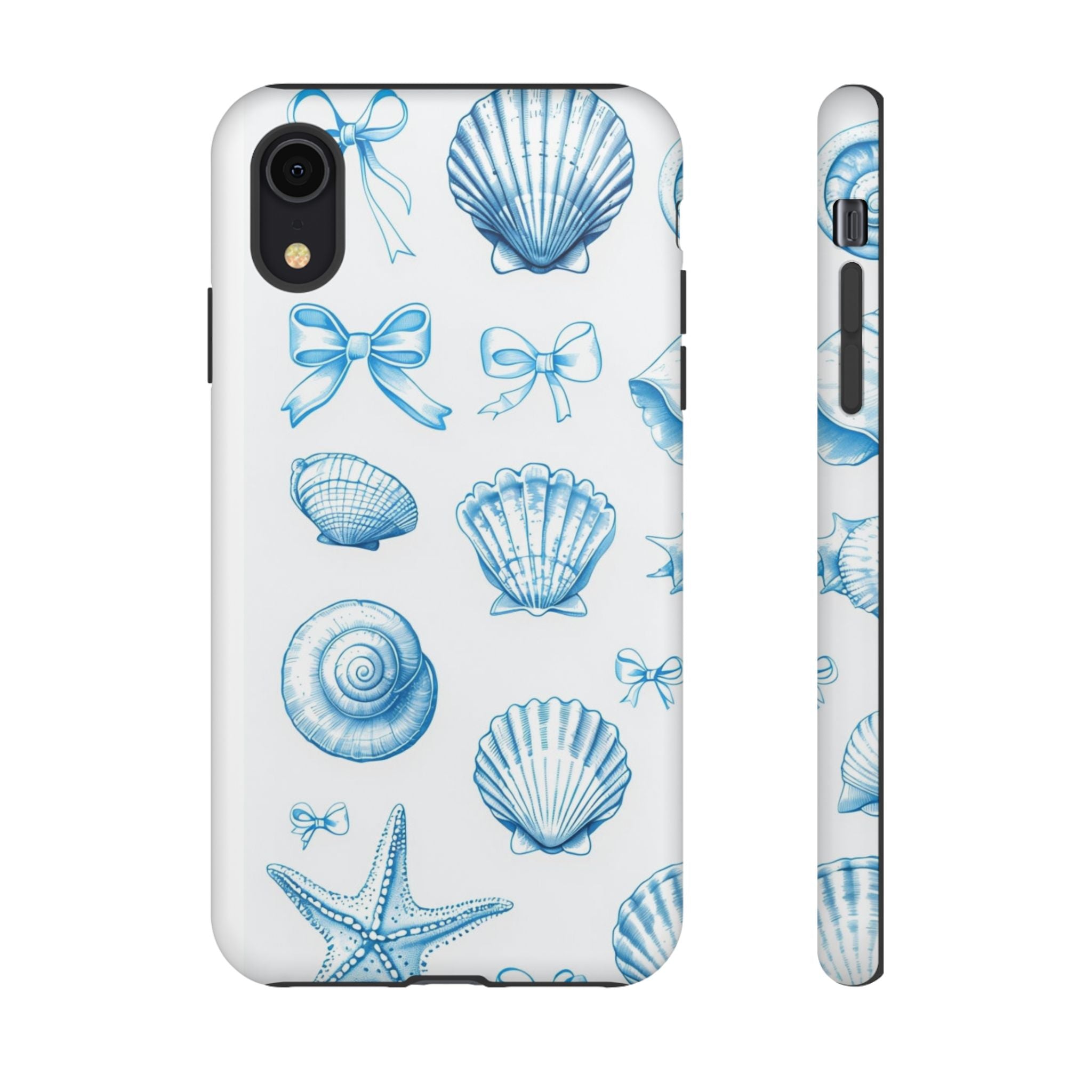 Seaside Shells Phone Case — Blue Nautical Shell & Starfish Pattern