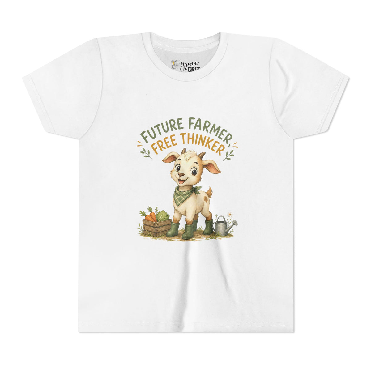 Youth Tee — "Future Farmer, Free Thinker" Cute Goat Kids Shirt