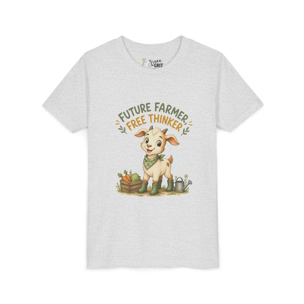 Youth Tee — "Future Farmer, Free Thinker" Cute Goat Kids Shirt