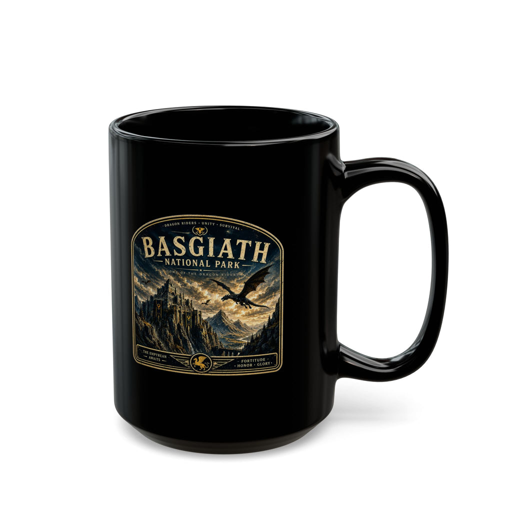 Basgiath National Park Black Mug – Vintage Mountain Landscape Coffee Cup (11oz/15oz)