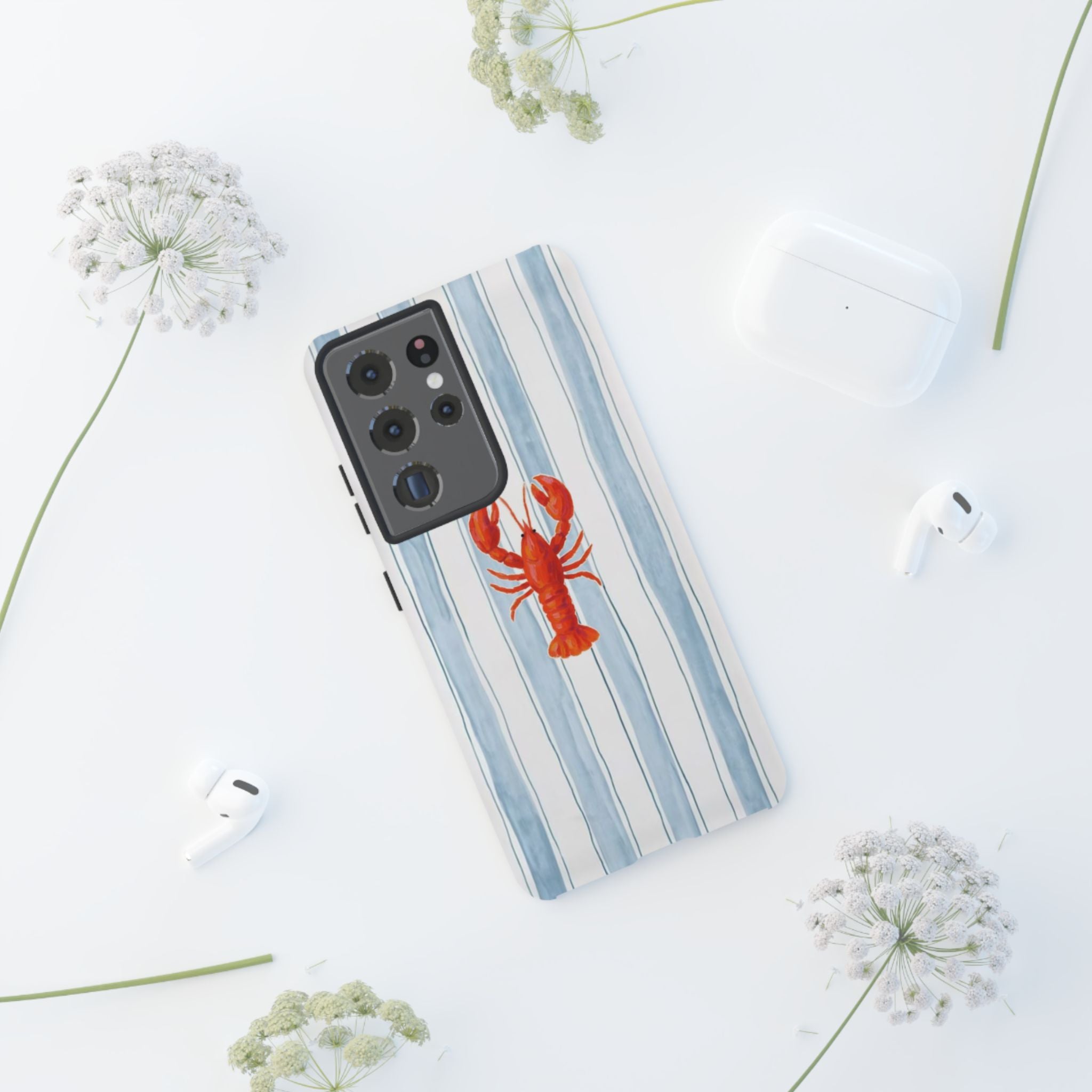 Lobster Stripe Phone Case — Nautical Blue & White Protective Cover