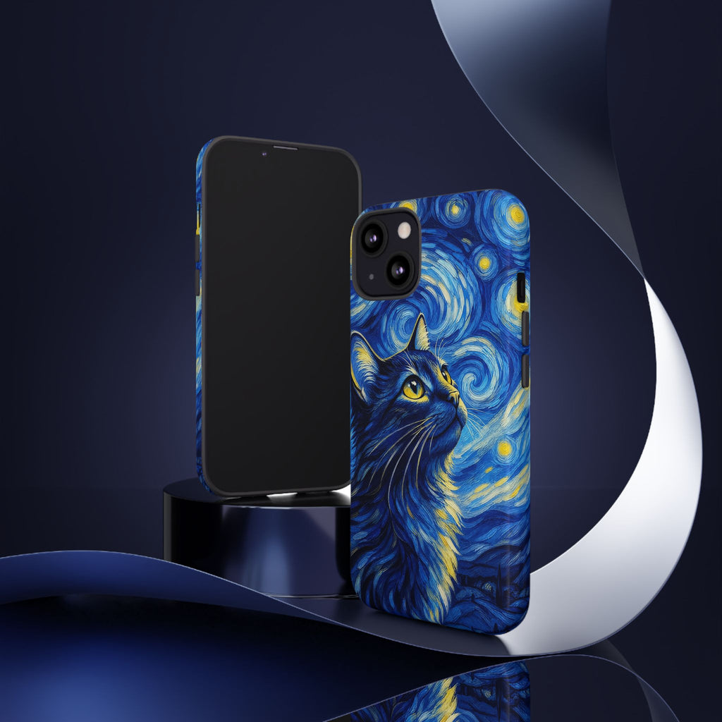 Starry Night Cat Phone Case — Van GoghStyle Blue Galaxy iPhone Cover
