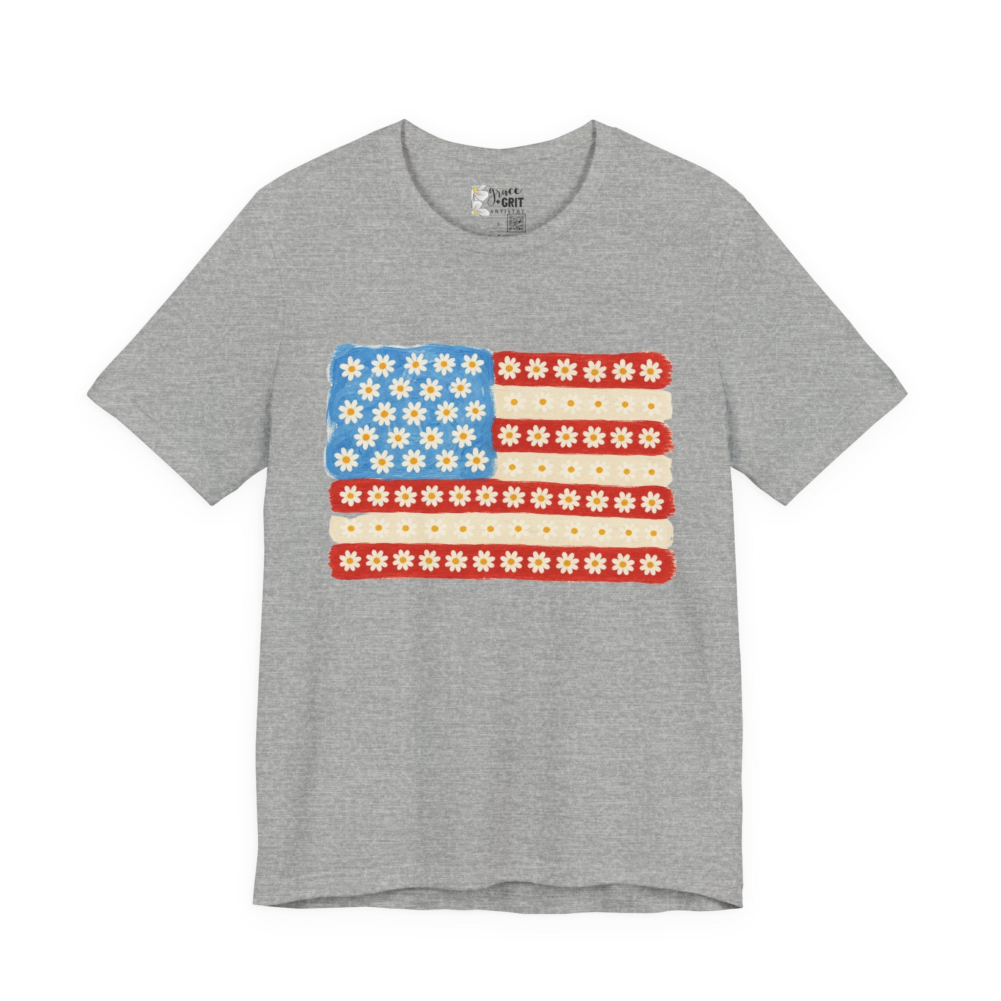 Daisy Flag T-Shirt — Retro Floral American Flag Tee for Patriotic Summer