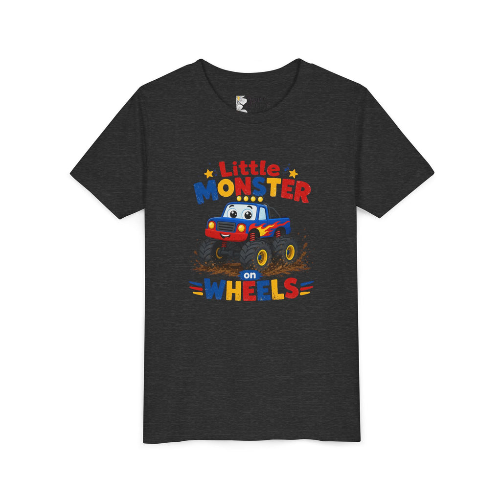 Kids Monster Truck Tee — "Little Monster on Wheels" Youth Short Sleeve Shirt