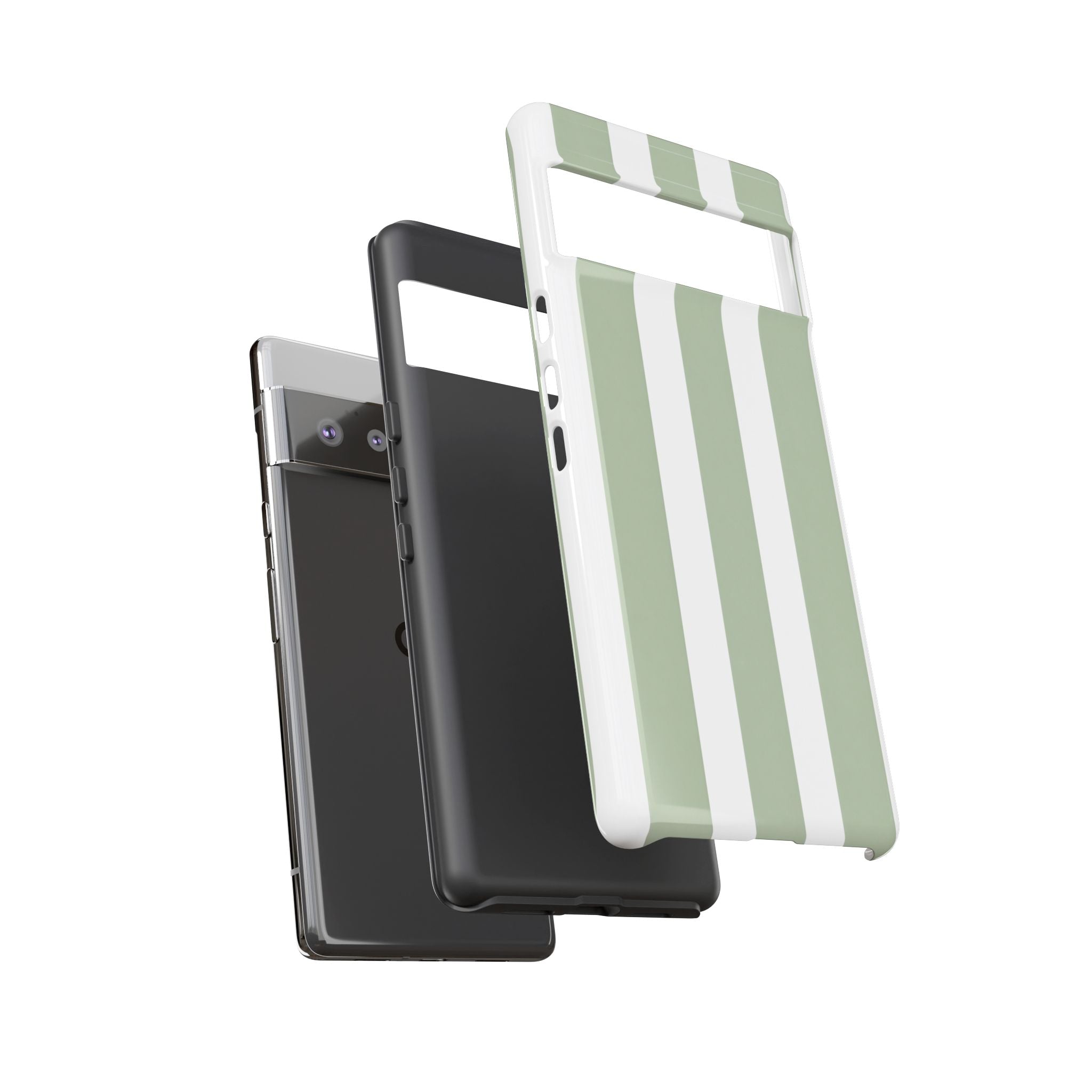 Striped Sage Tough Phone Case — Durable Green & White Vertical Stripe Phone Cover
