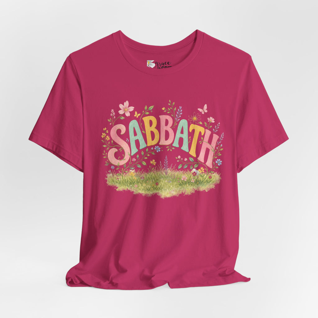 Sabbath Floral Script Tee | Pastel Flowers, Meadow Illustration