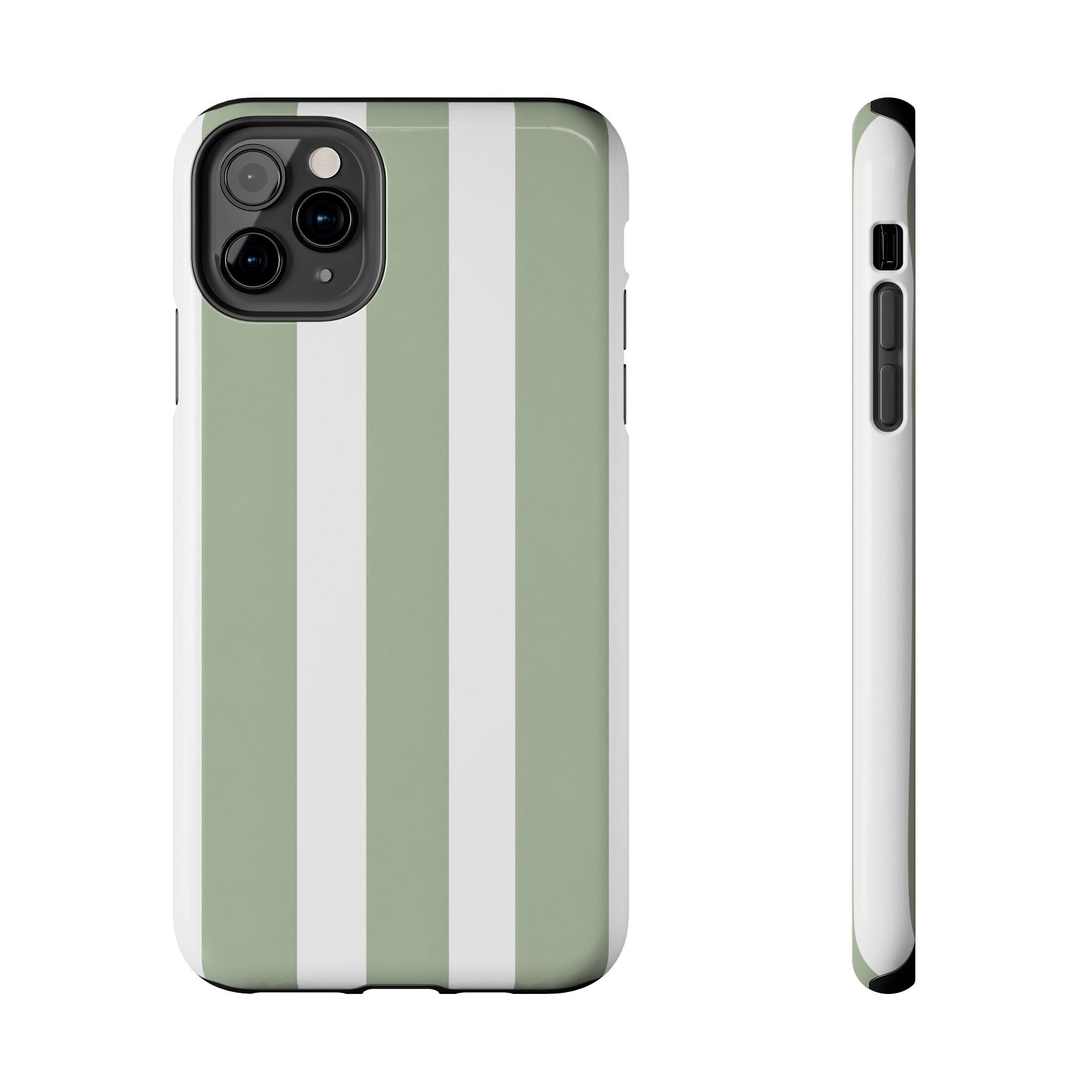 Sage & White Striped Tough Phone Case — Durable Protective Phone Cover