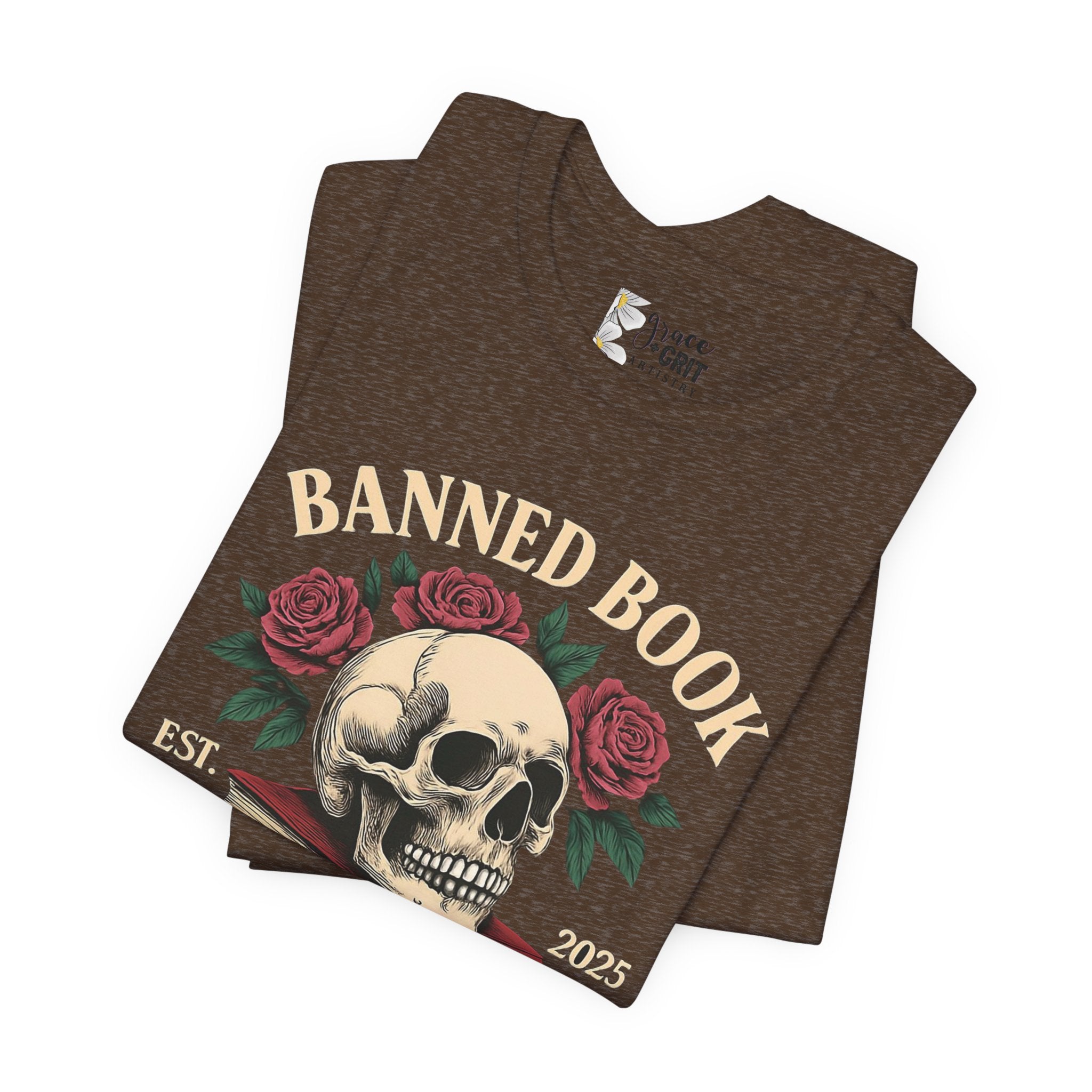 Banned Book Skull with Roses T-Shirt | Education Stack Tee