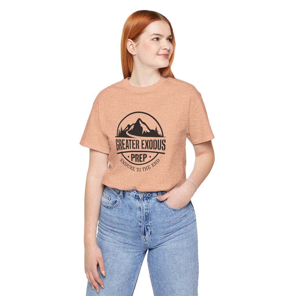 Greater Exodus Prep T-Shirt — Mountain Logo “Endure to the End” Adventure Tee