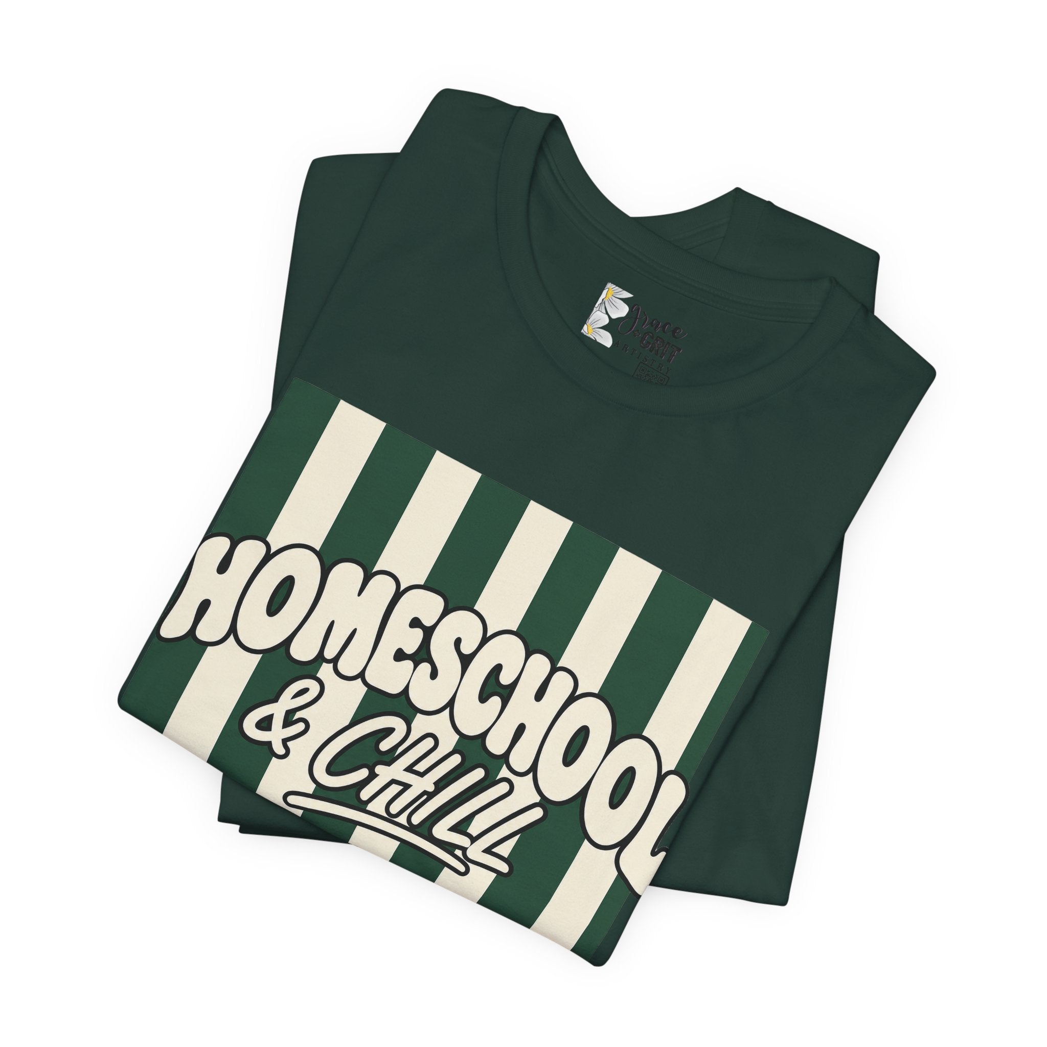 Homeschool & Chill T-Shirt — Retro Green Striped Homeschool Tee