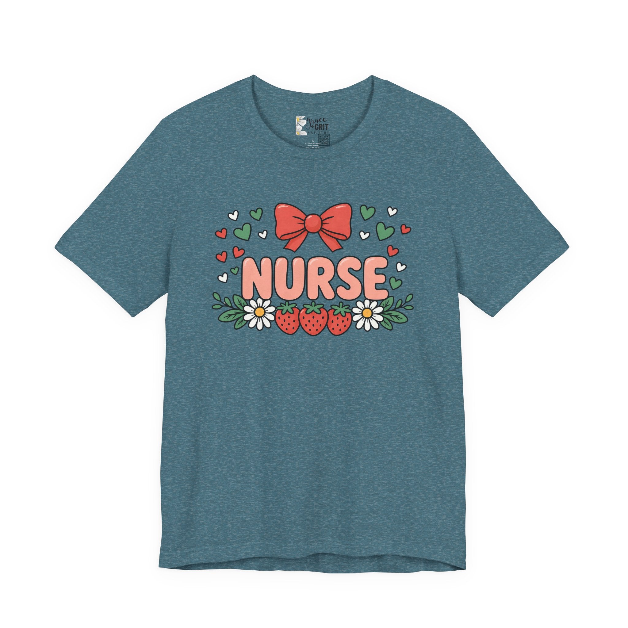 Nurse Floral Tee — Cute Strawberry & Bow Nurse T-Shirt