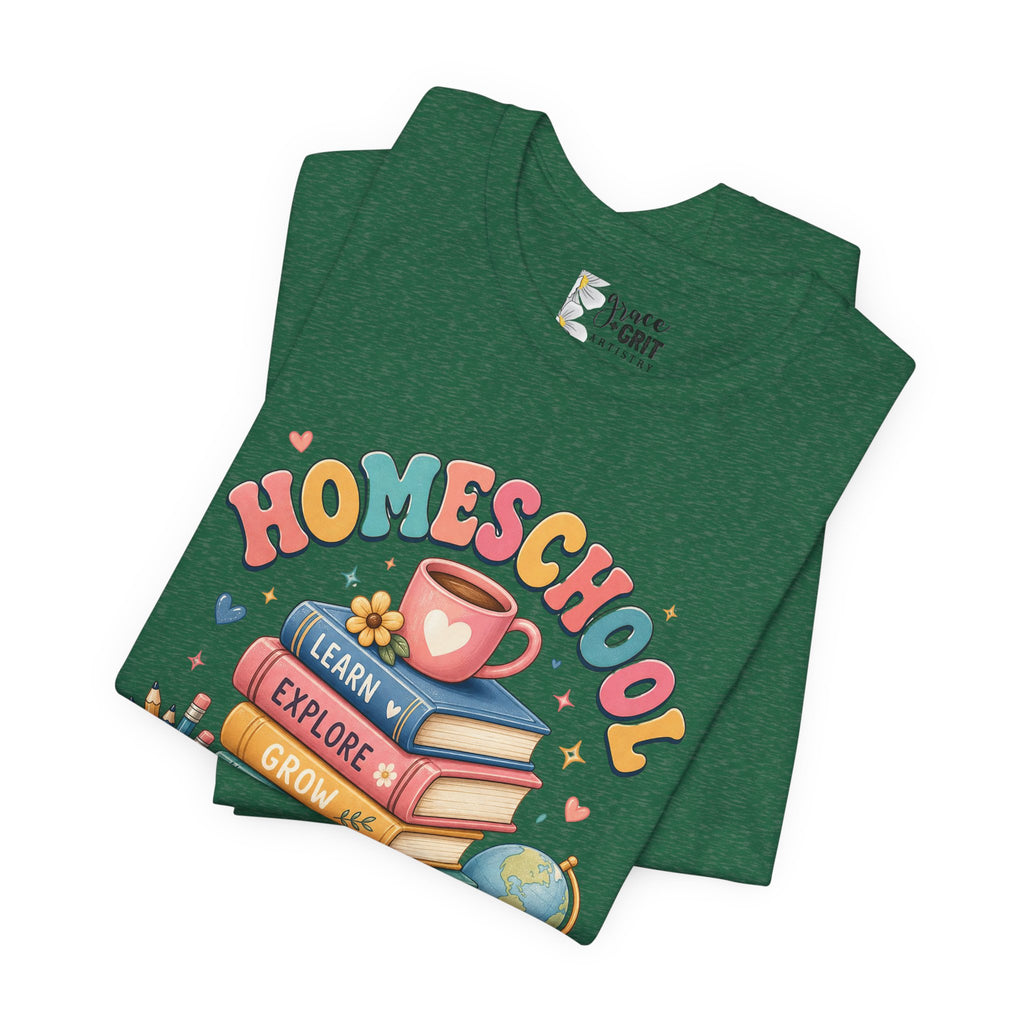Homeschool Mama T-Shirt – Colorful Stacked Books Design