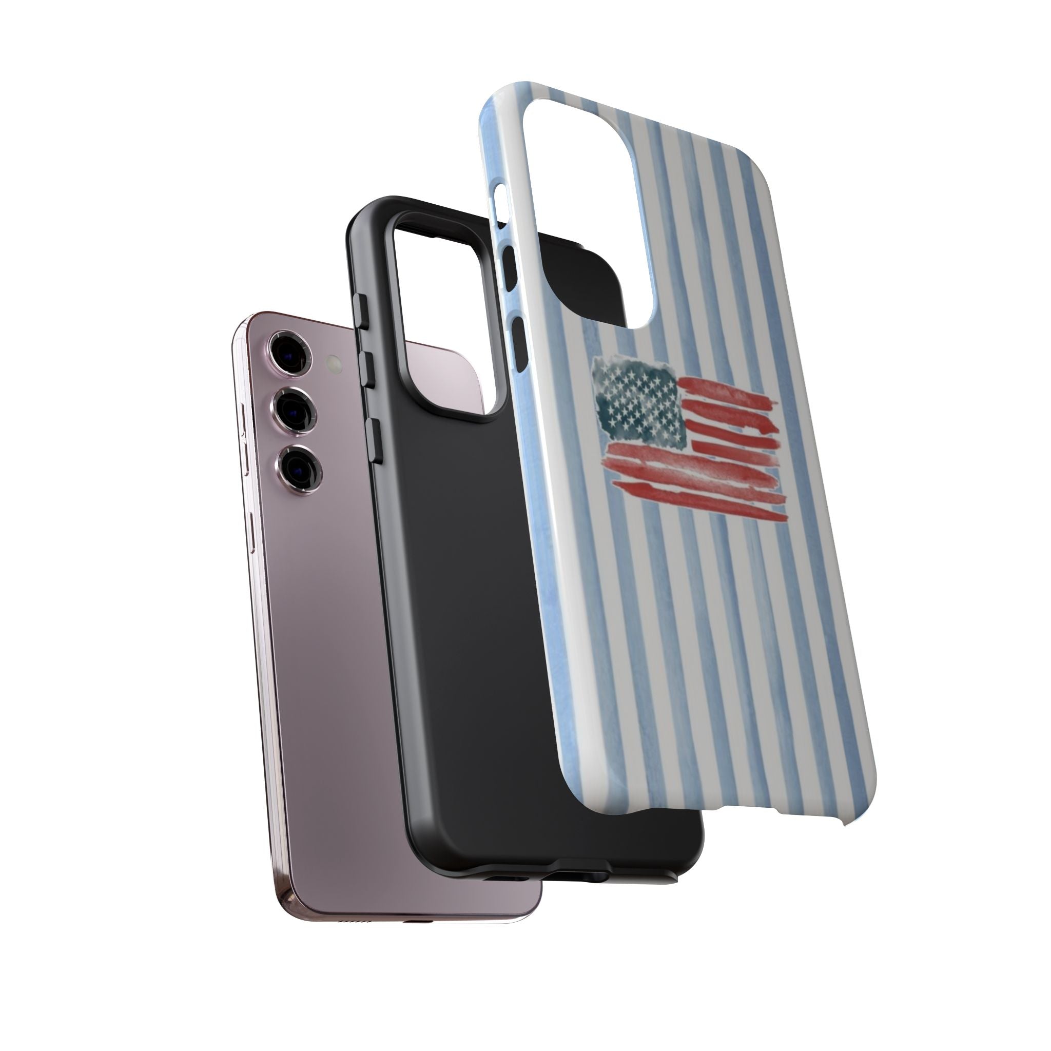 American Flag Watercolor Phone Case - Blue Stripe Tough Case