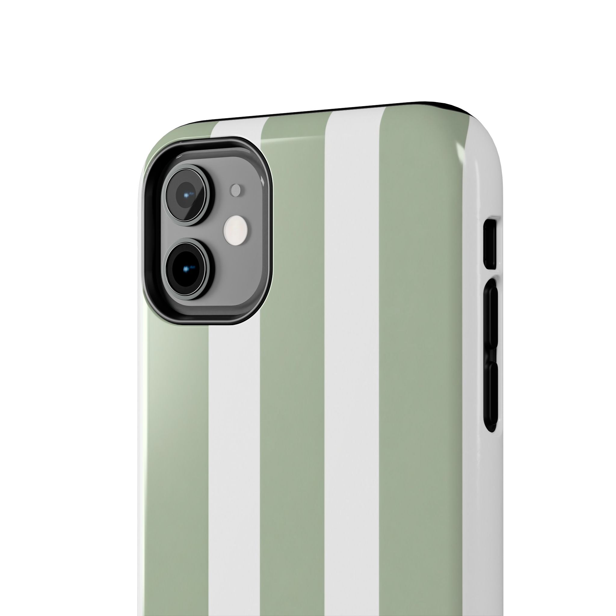 Sage & White Striped Tough Phone Case — Durable Protective Phone Cover