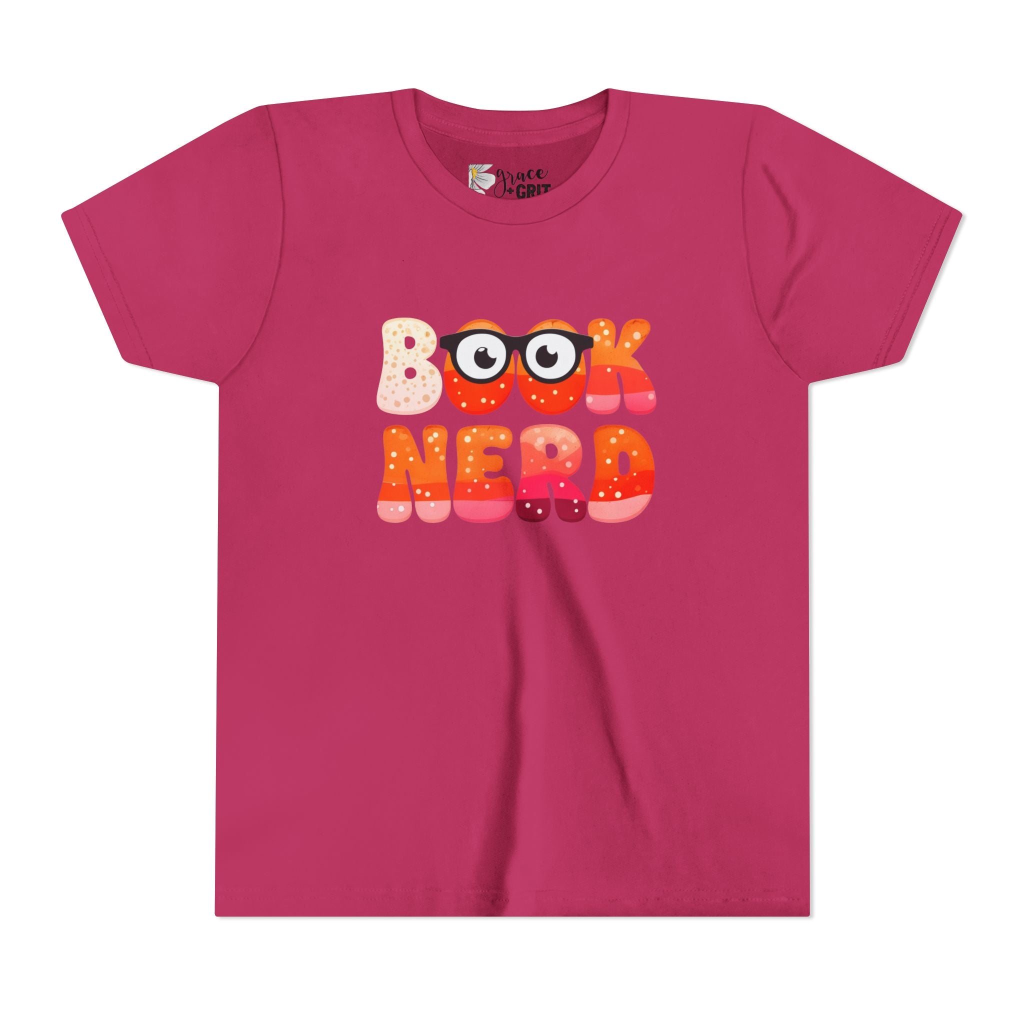 Book Nerd Youth Tee | Cute Retro Bubble Letters with Glasses