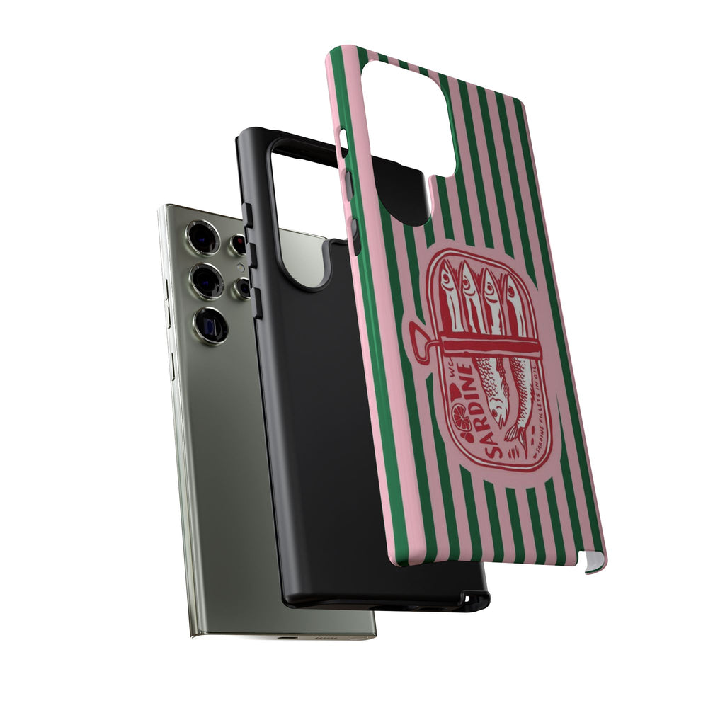 Sardine Stripe Phone Case — Retro Pink & Green Nautical Protection