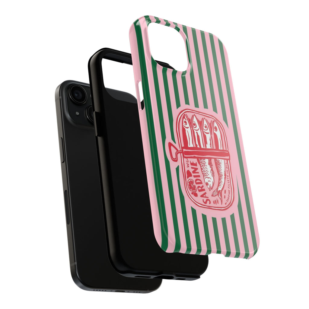 Sardine Stripes Tough Phone Case — Retro Pink & Green Protective Phone Cover