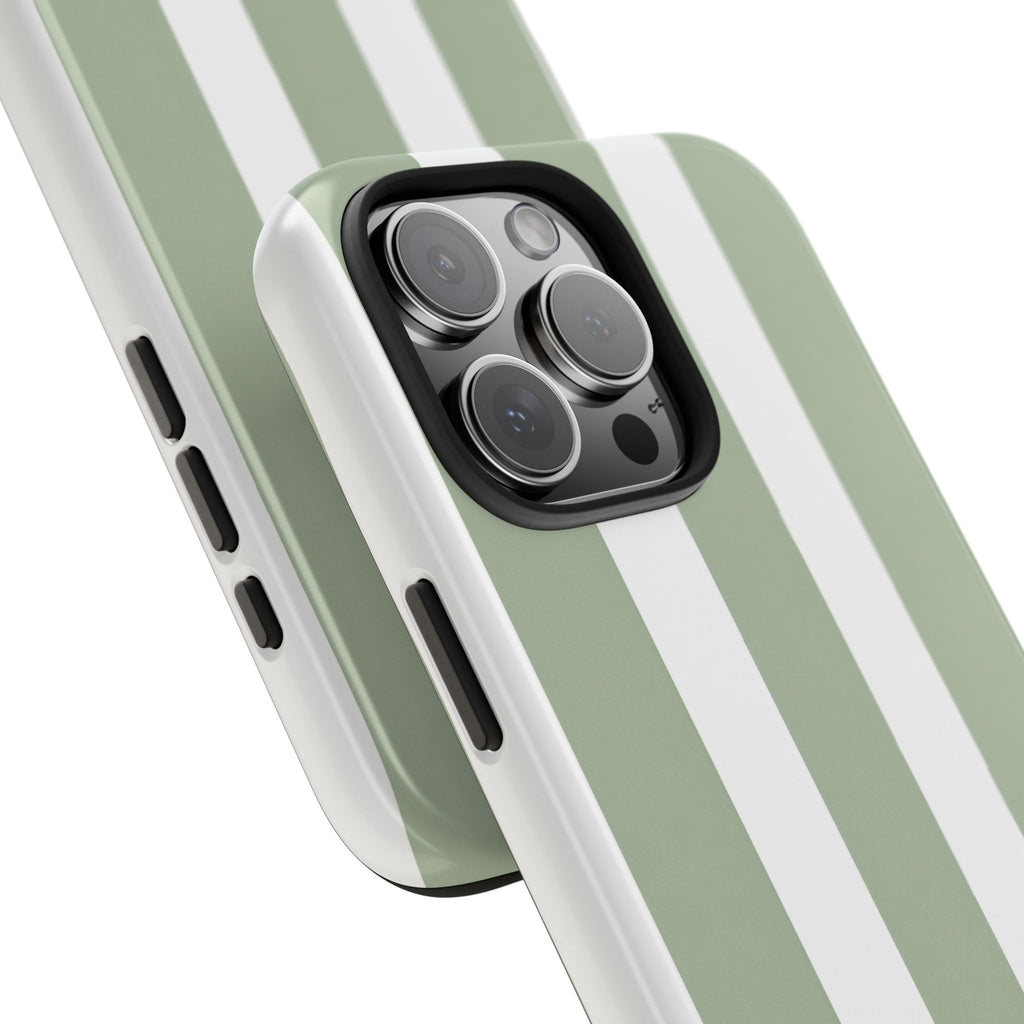 Sage & White Striped Tough Phone Case — Durable Protective Phone Cover
