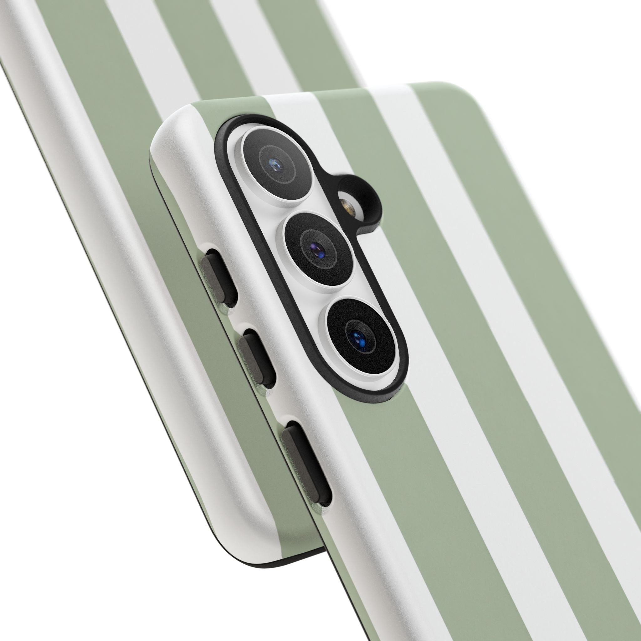 Striped Sage Tough Phone Case — Durable Green & White Vertical Stripe Phone Cover
