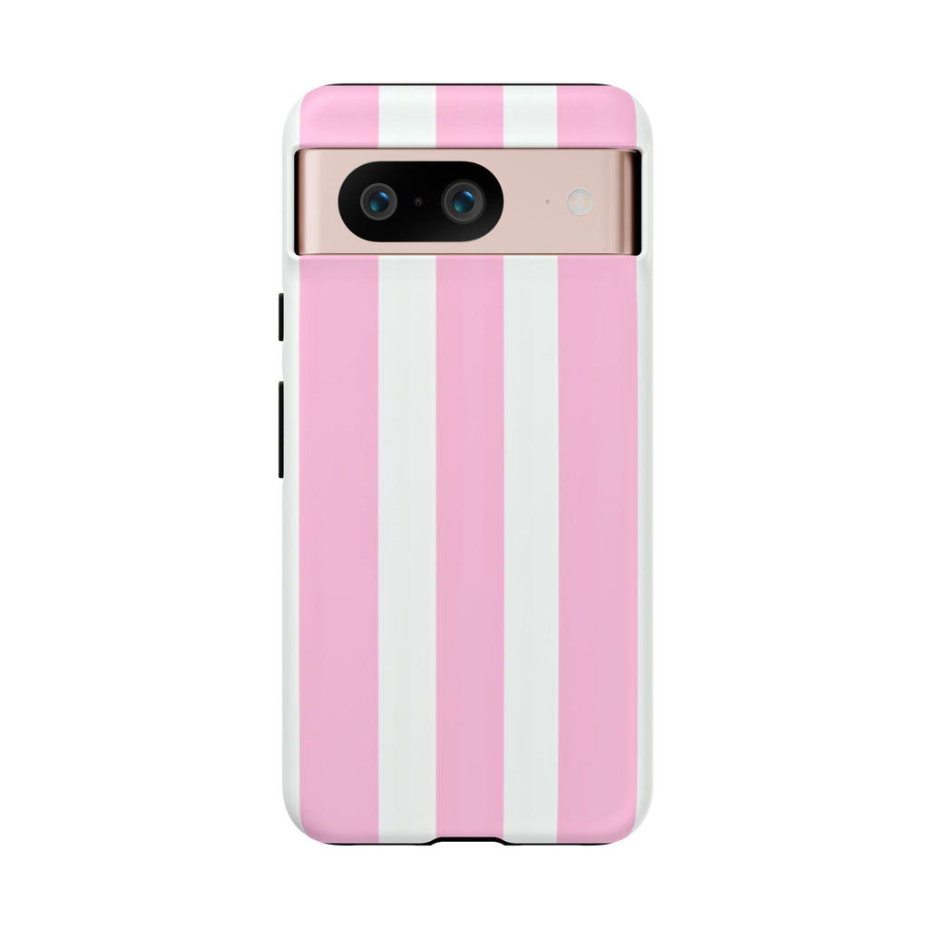 Pink & White Striped Tough Phone Case — Durable Protective Phone Cover