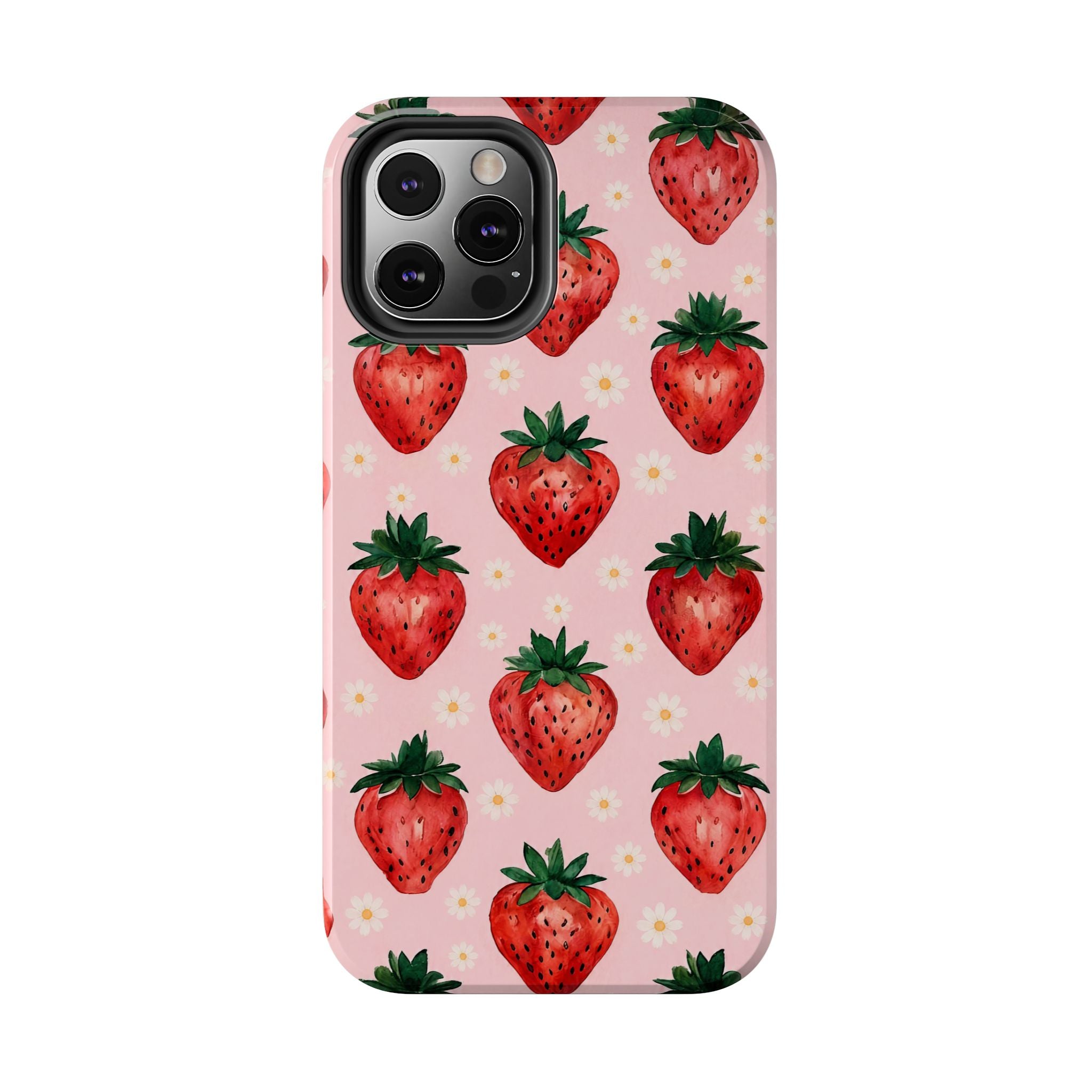 Strawberry Pattern Tough Phone Case — Cute Pink Fruit iPhone/Android Protection