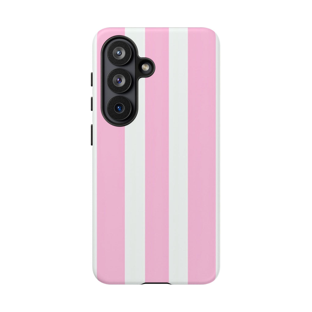 Pink & White Striped Tough Phone Case — Durable Protective Phone Cover
