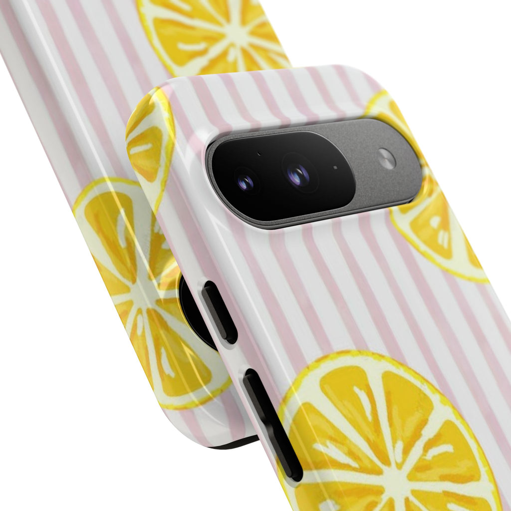 Lemon Slices Tough Case — Cute Pink Stripe Phone Cover