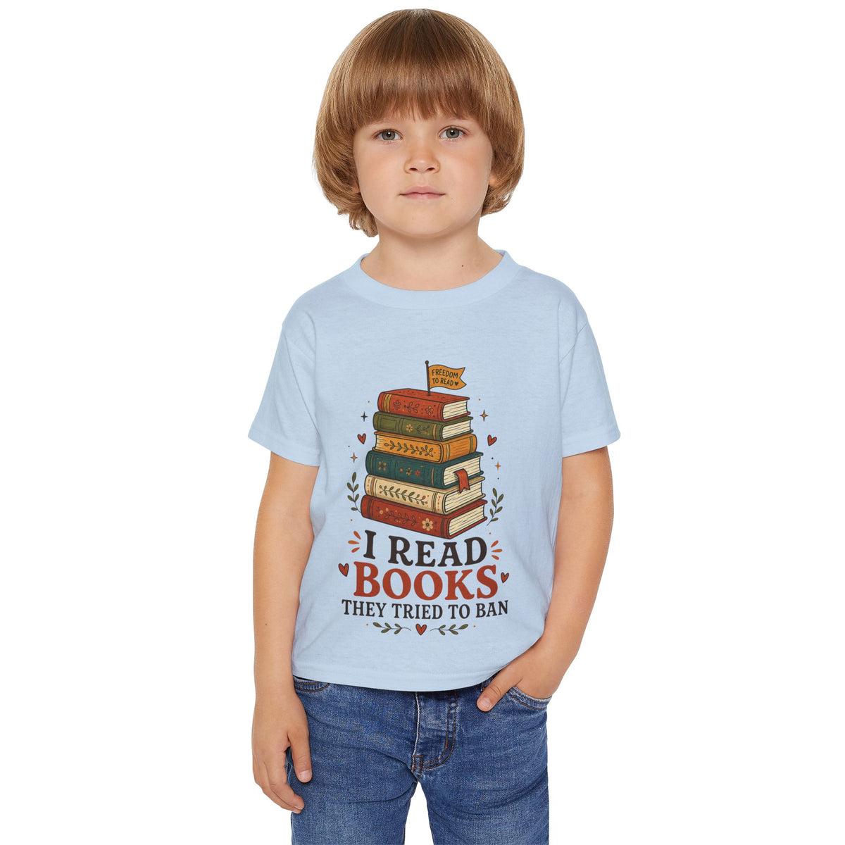 Toddler T-Shirt — "I Read Books They Tried To Ban" Bookstack Graphic