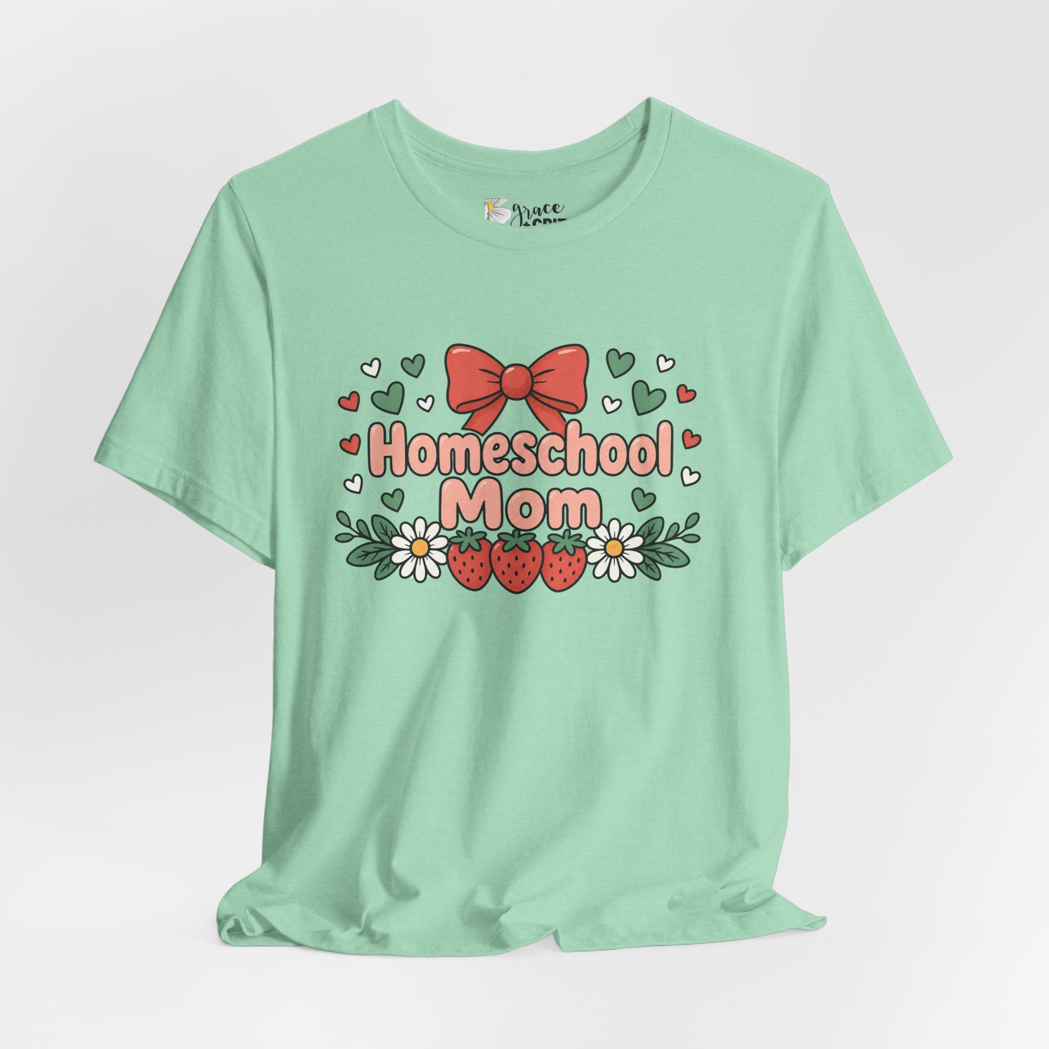 Homeschool Mom T-Shirt – Floral Strawberry Design with Bow