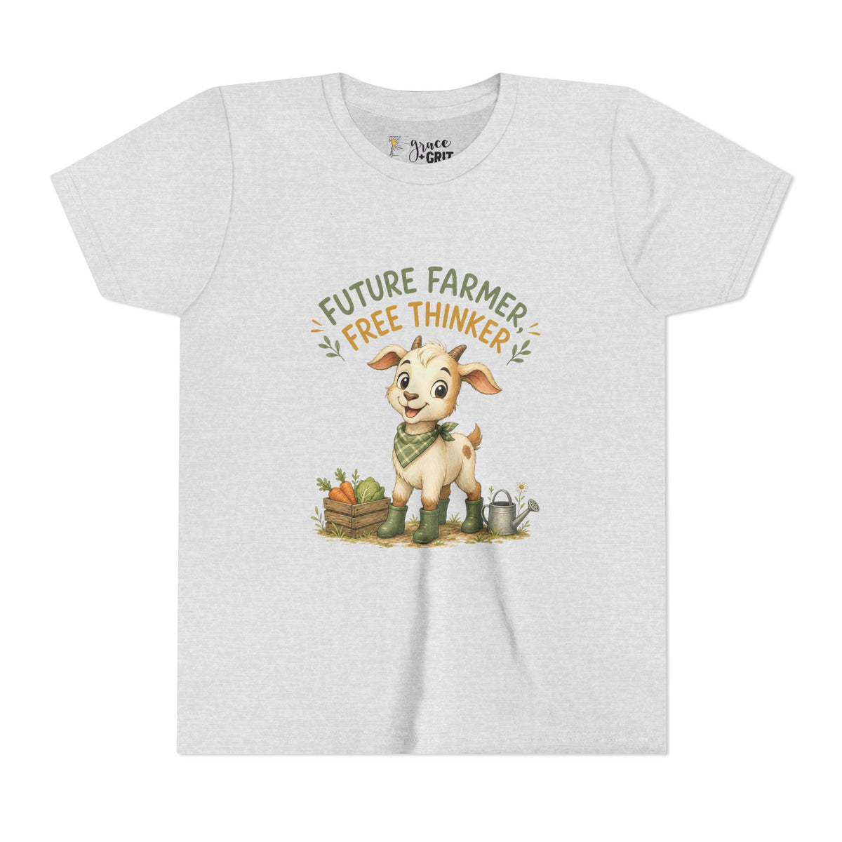 Youth Tee — "Future Farmer, Free Thinker" Cute Goat Kids Shirt