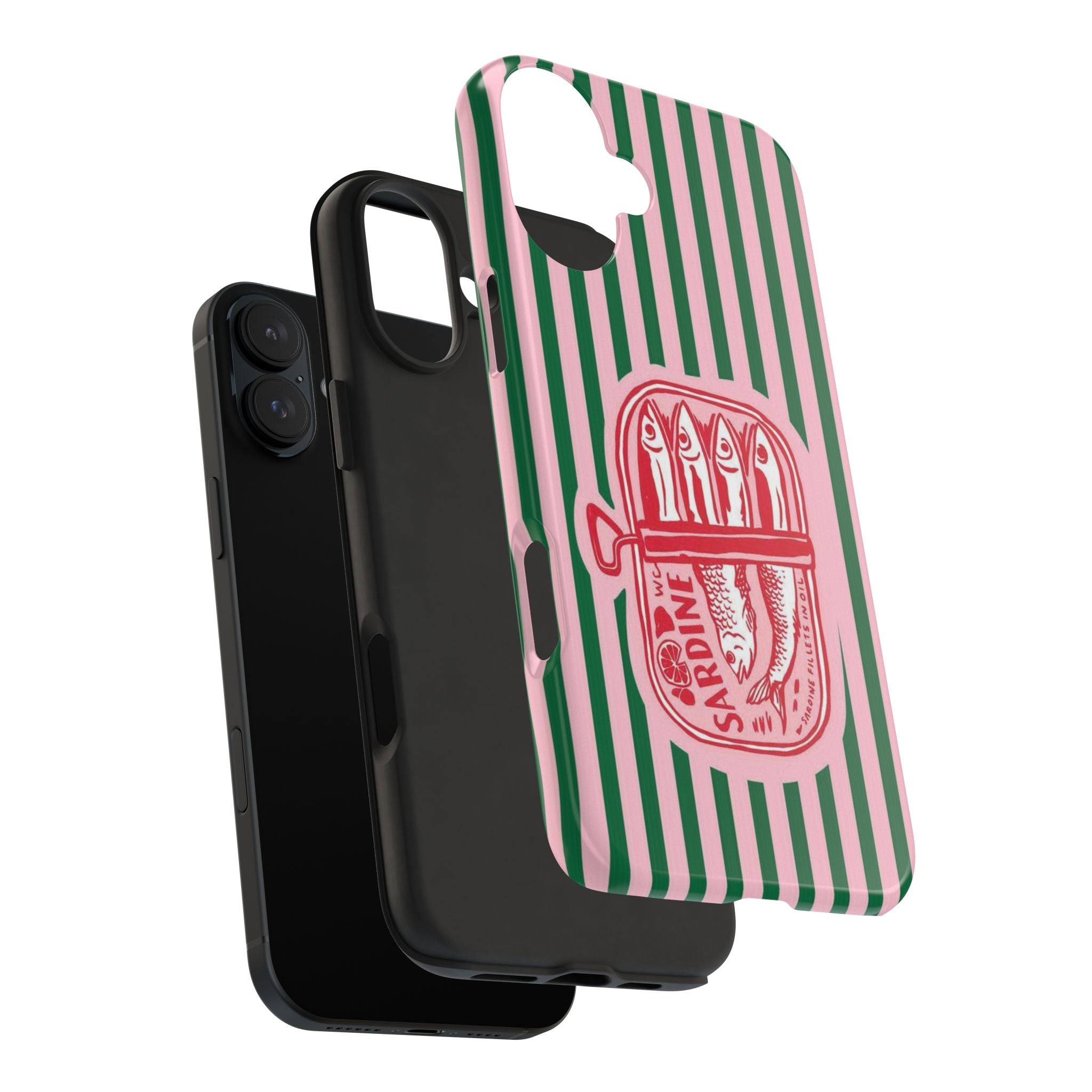 Sardine Stripes Tough Phone Case — Retro Pink & Green Protective Phone Cover