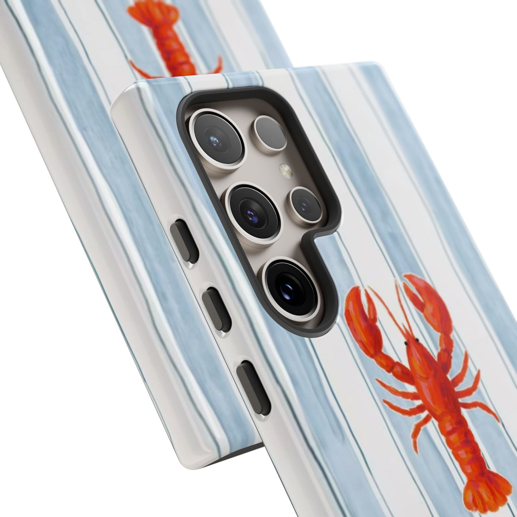 Lobster Stripe Phone Case — Nautical Blue & White Protective Cover