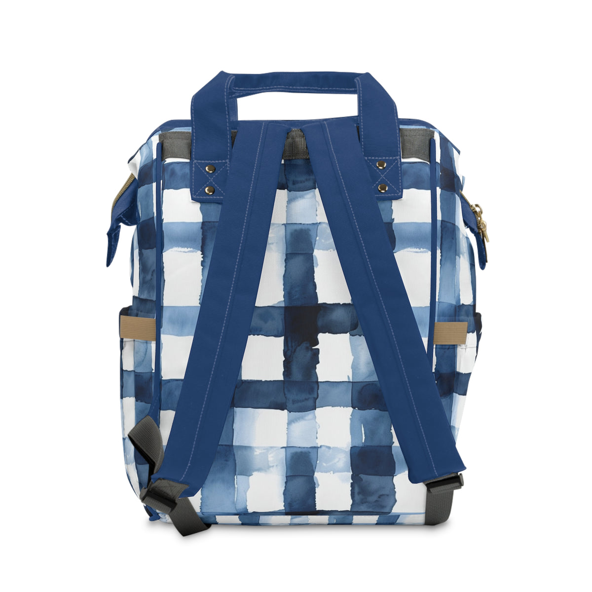 Navy Blue Gingham Multifunctional Diaper Backpack
