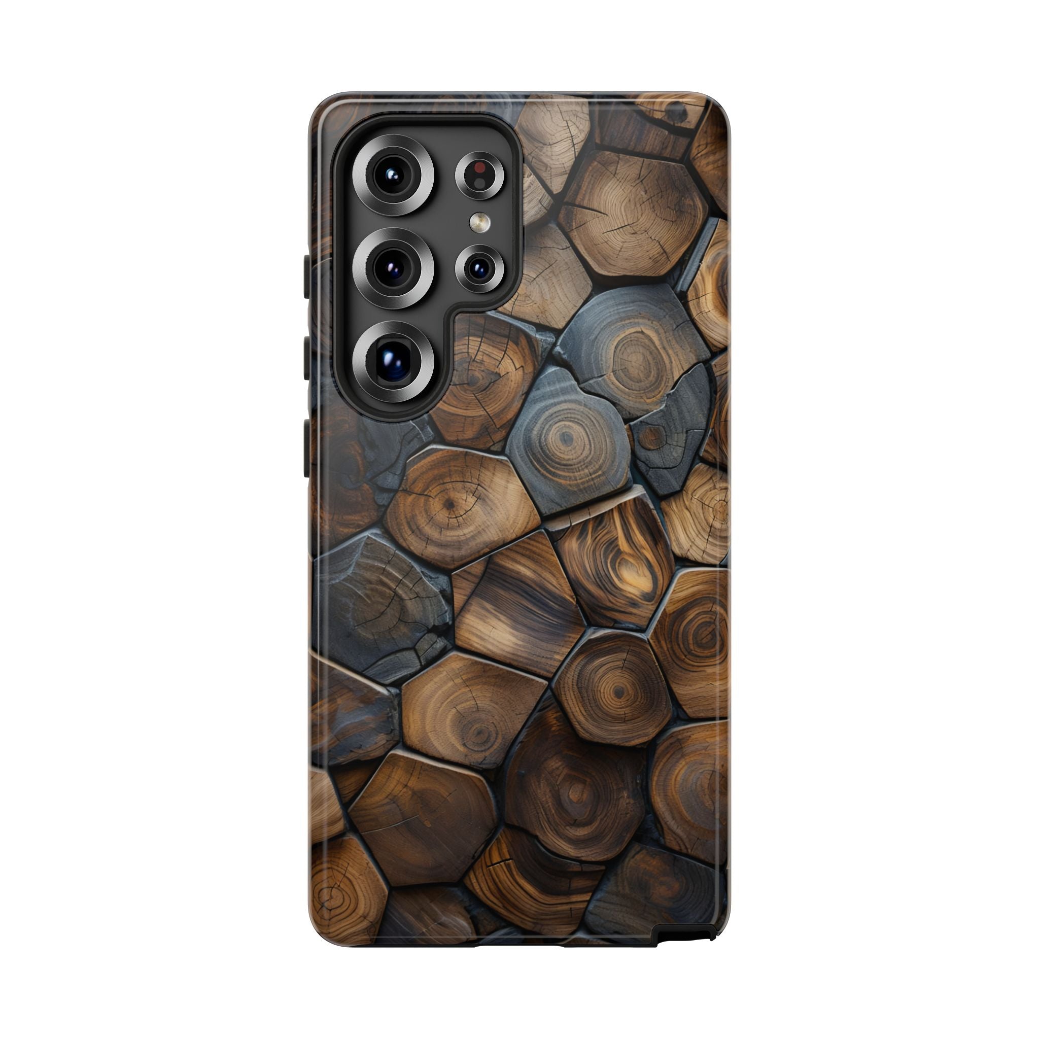 Wood Grain Hex Phone Case — Rustic Geometric iPhone Protection