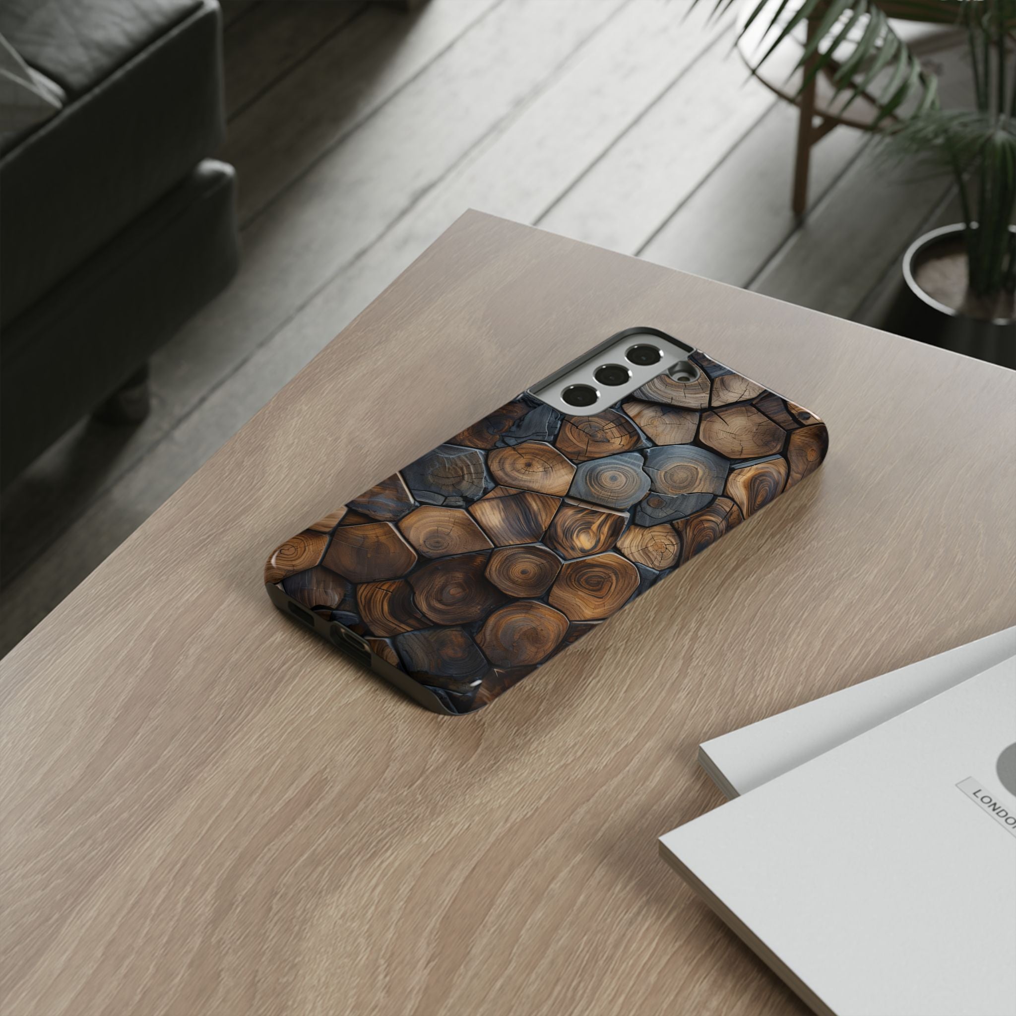 Wood Grain Hex Phone Case — Rustic Geometric iPhone Protection