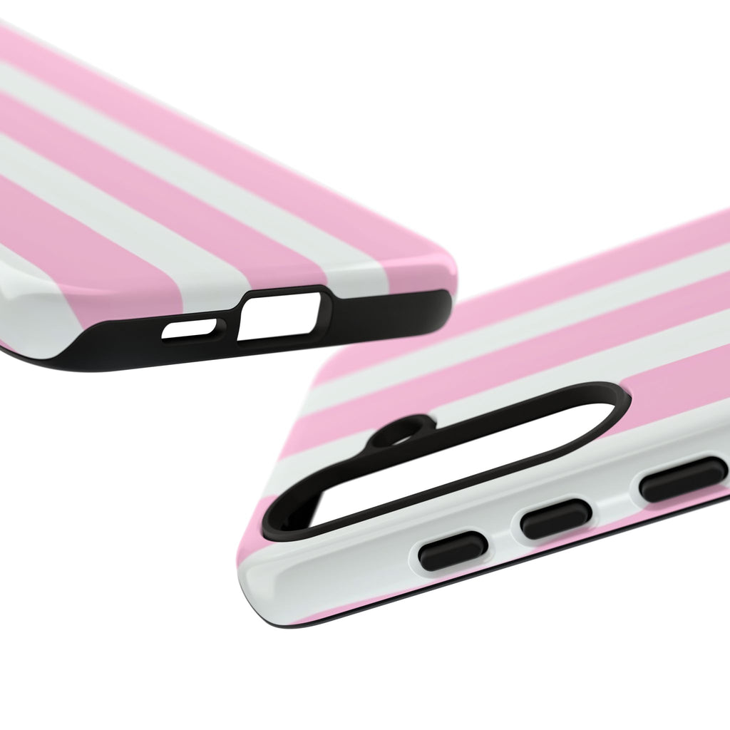 Pink & White Striped Tough Phone Case — Durable Protective Phone Cover