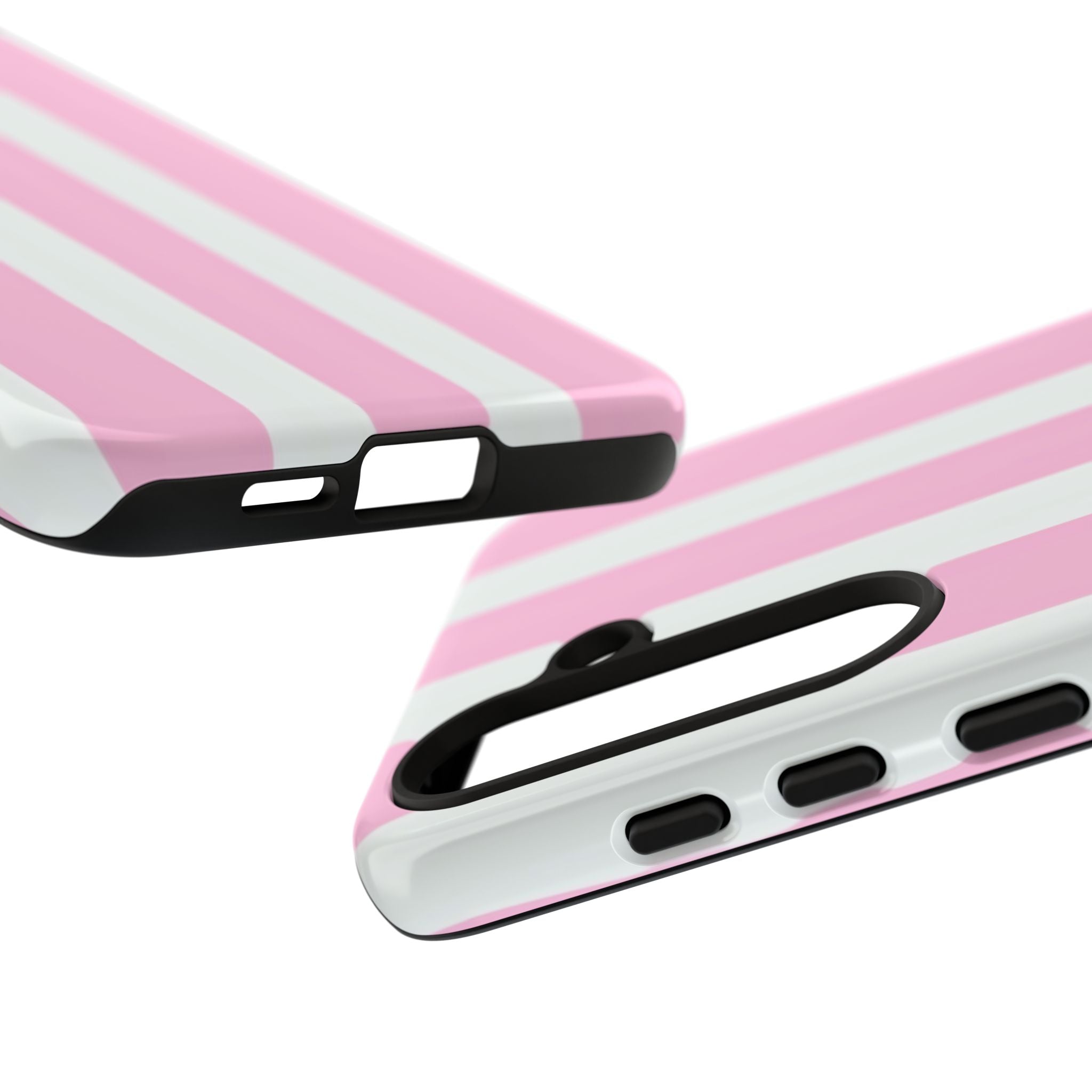Pink & White Striped Tough Phone Case — Durable Protective Phone Cover